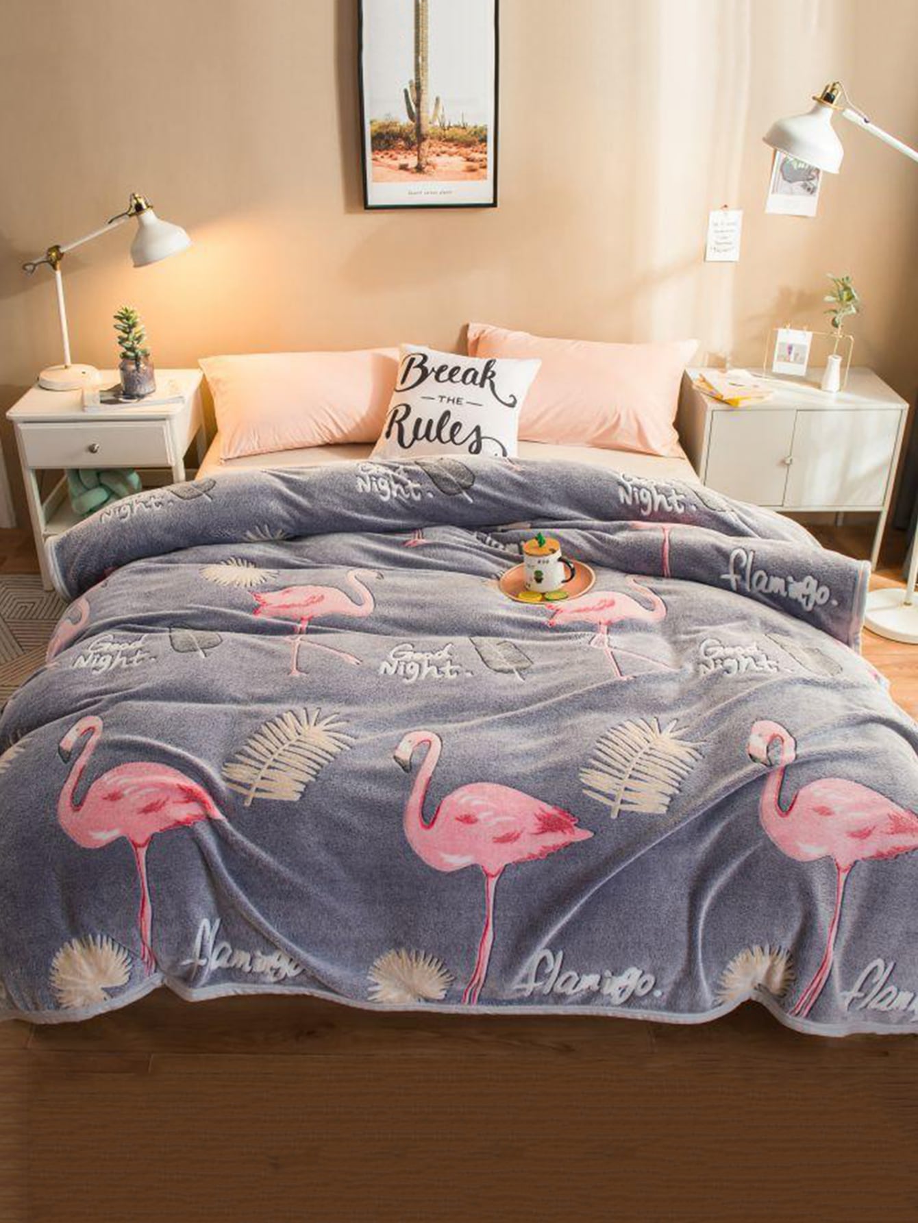 Flamingo & Leaf Print Blanket