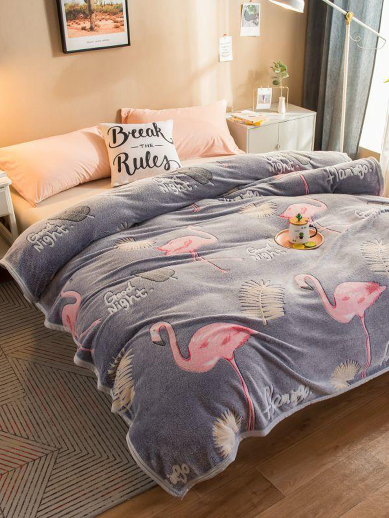 Flamingo & Leaf Print Blanket