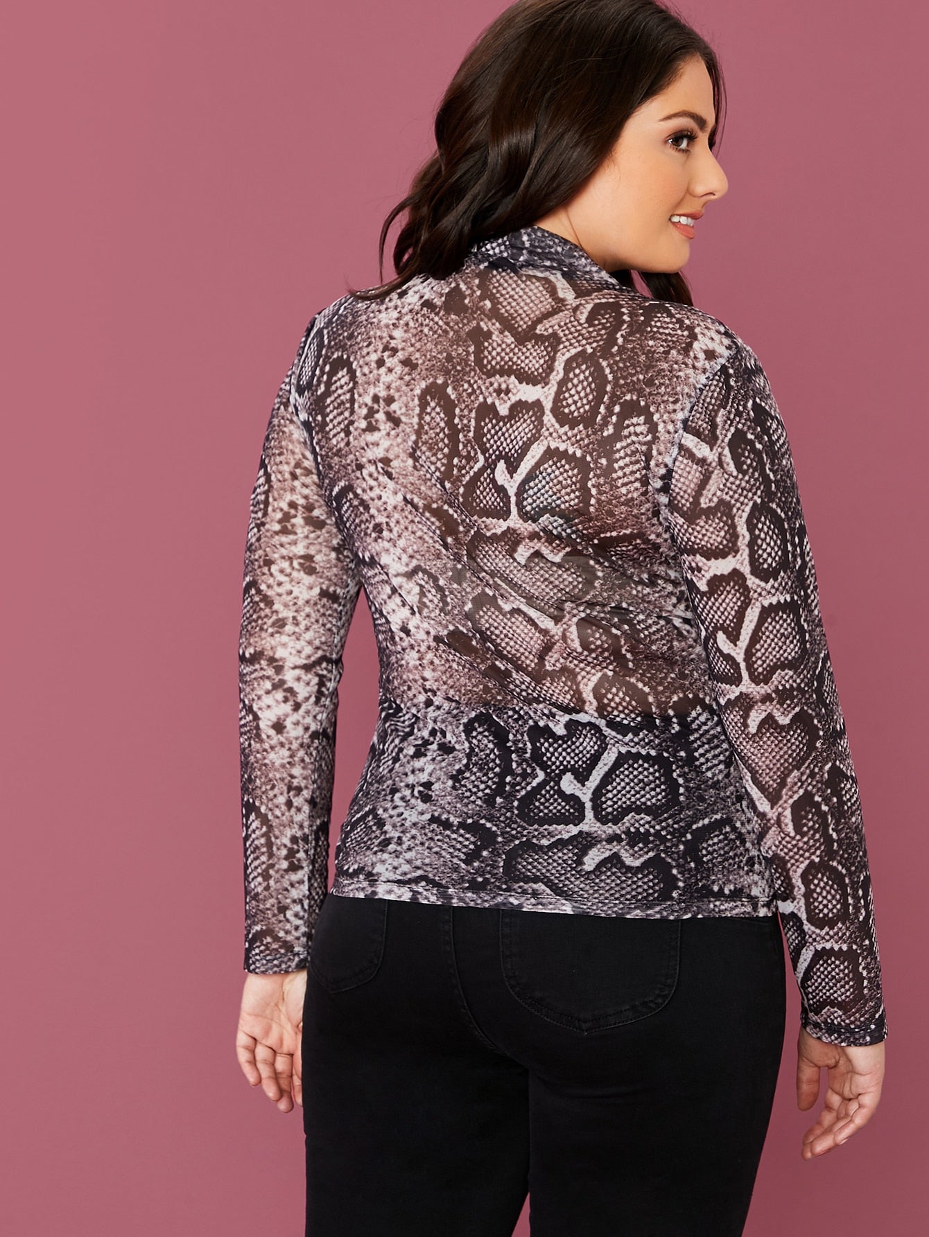 Plus Mock Neck Snakeskin Print Top