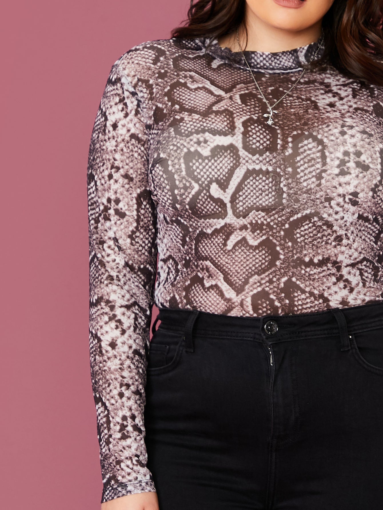 Plus Mock Neck Snakeskin Print Top