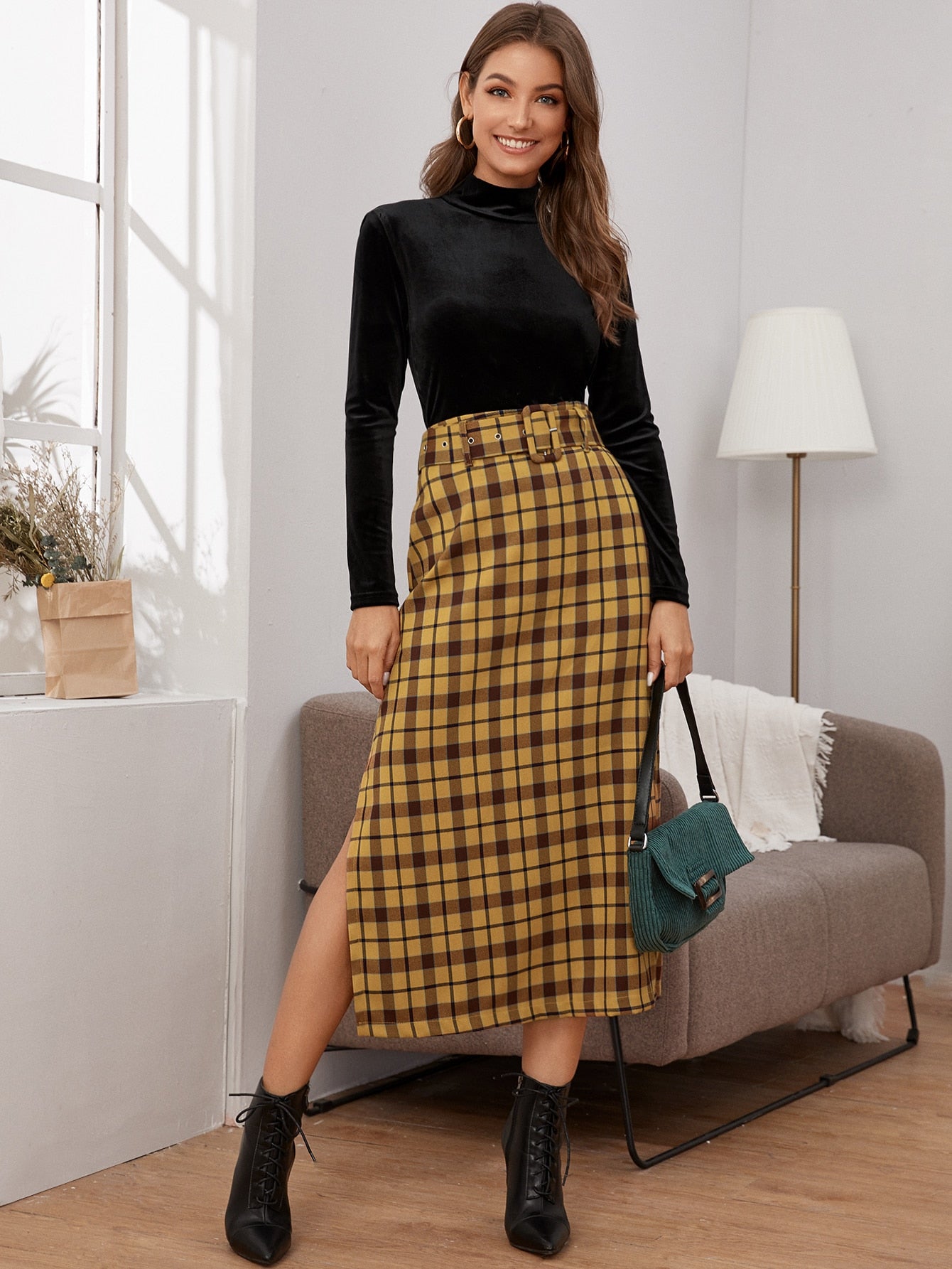 Solid Mock Neck Velvet Tee