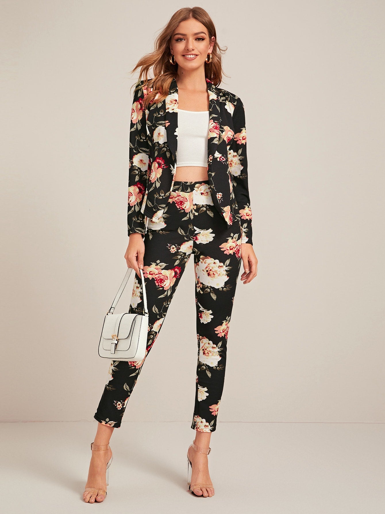 Shawl Collar Floral Print Blazer & Pants Set