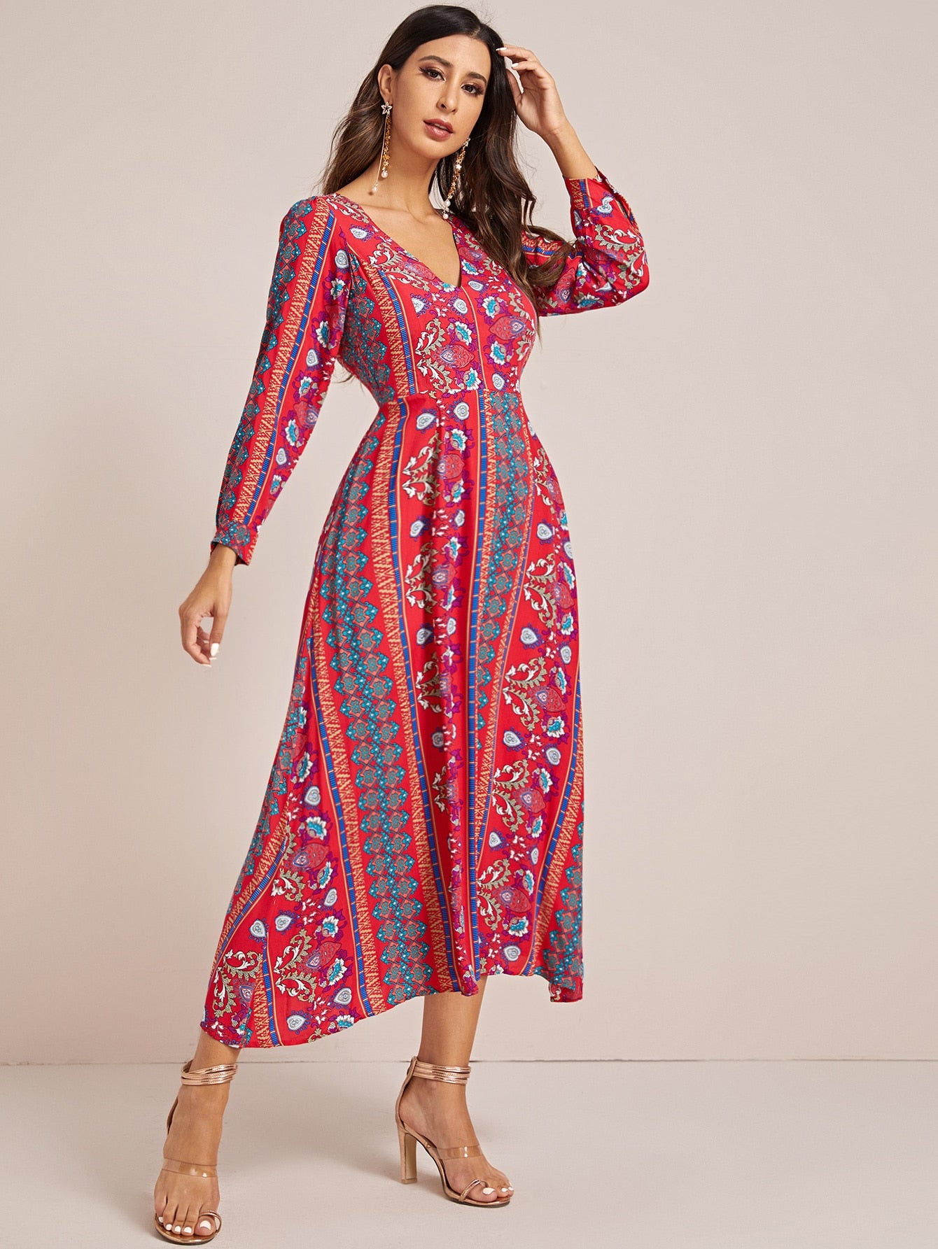 Tribal Print Cut Out Back Dress