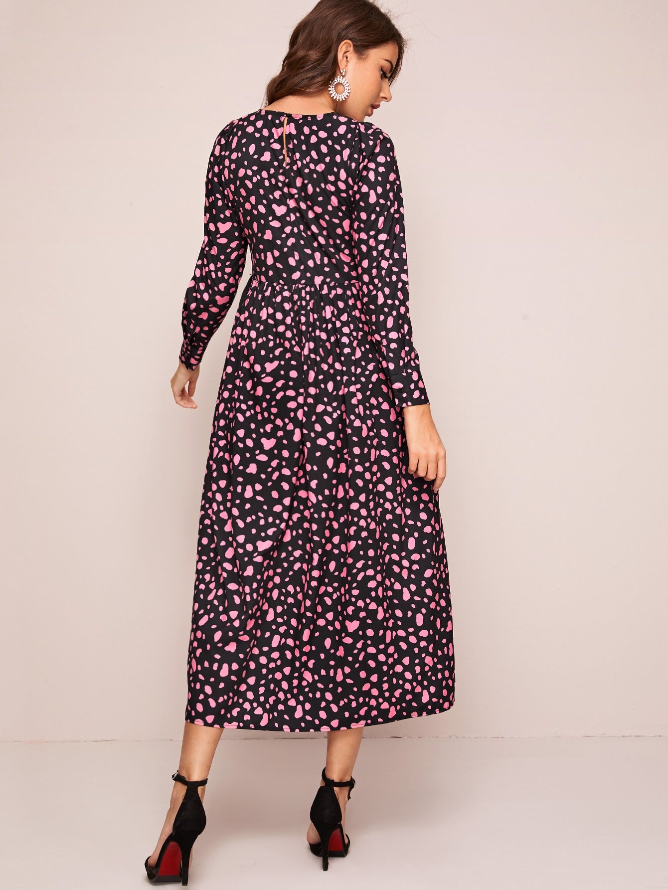 All Over Print Keyhole Back High Waist Dress