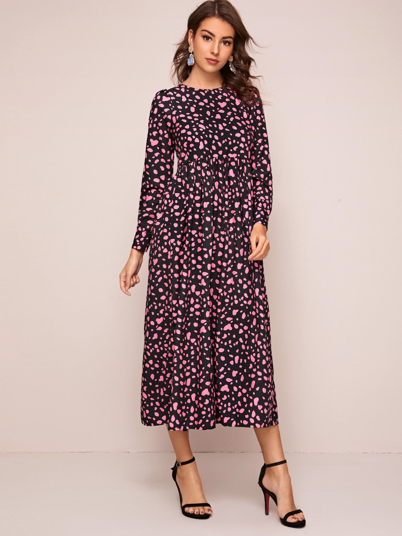 All Over Print Keyhole Back High Waist Dress