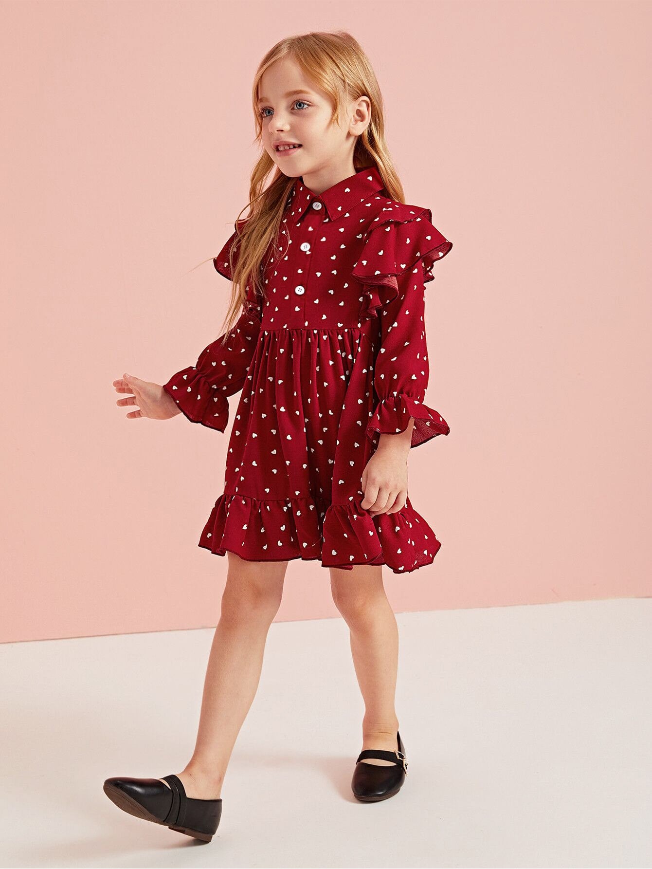 Toddler Girls Confetti Heart Print Ruffle Shirt Dress