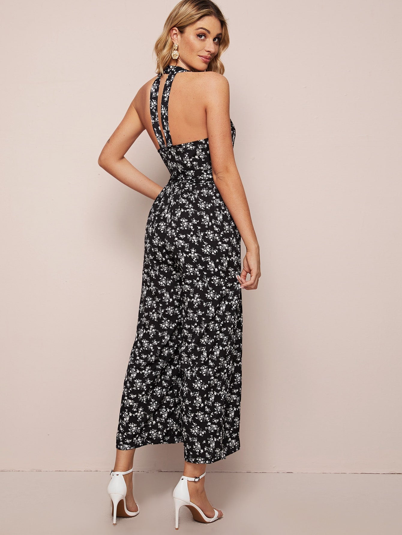 Ditsy Floral Self Tie Culotte Jumpsuit