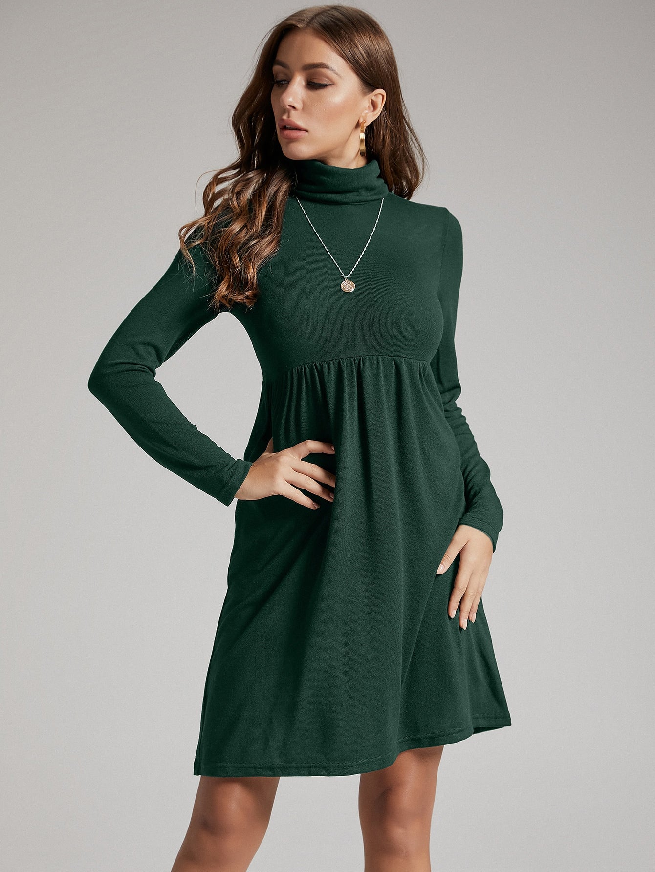 Solid Funnel Neck A-line Dress