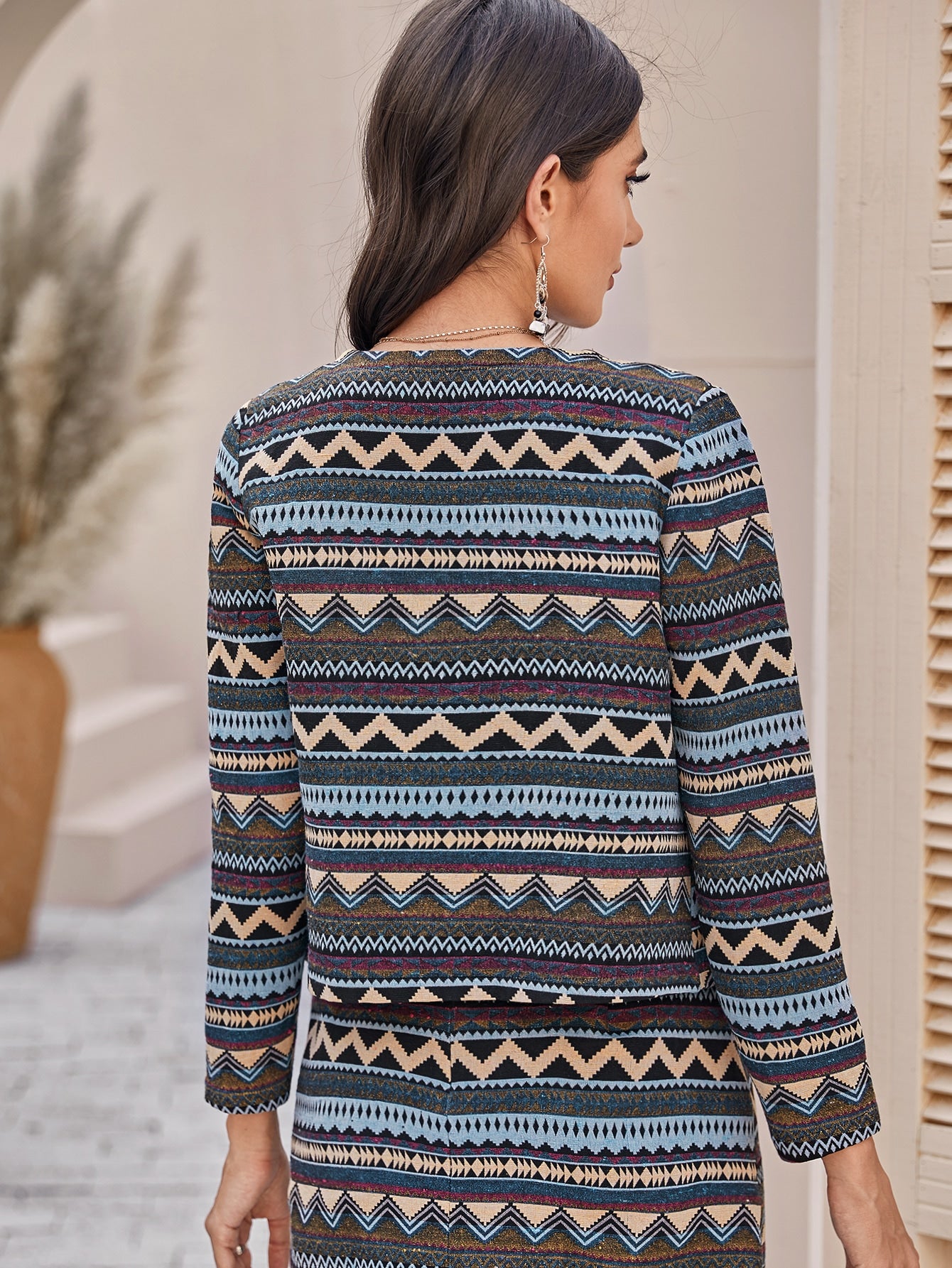 Embroidered Tape Detail Tribal Jacquard Jacket
