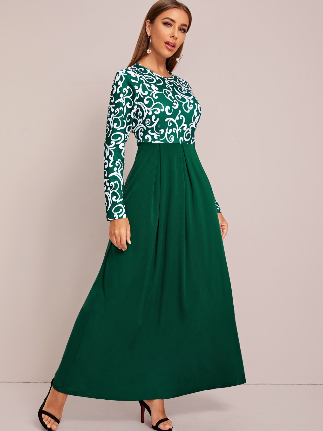 Scroll Print Maxi A-line Dress