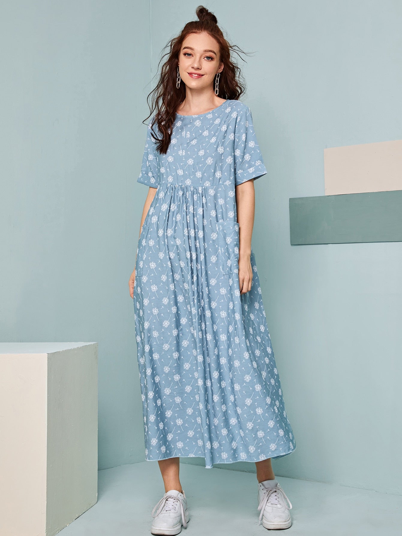 Roll Up Sleeve Pocket Detail Dress