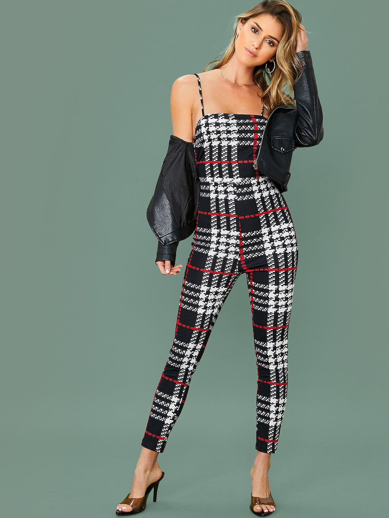 Form Fitted Plaid Slip Jumpsuit