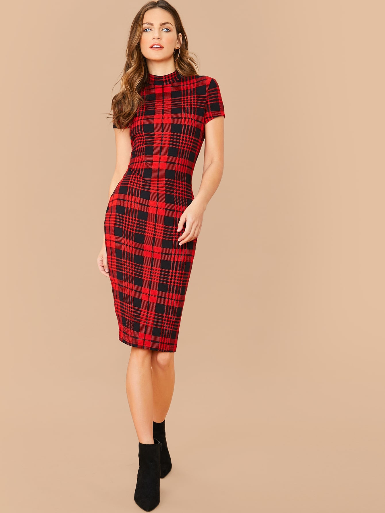 Mock Neck Plaid Bodycon Dress Amy's Cart Mock Neck Plaid Bodycon Dress Amy's Cart