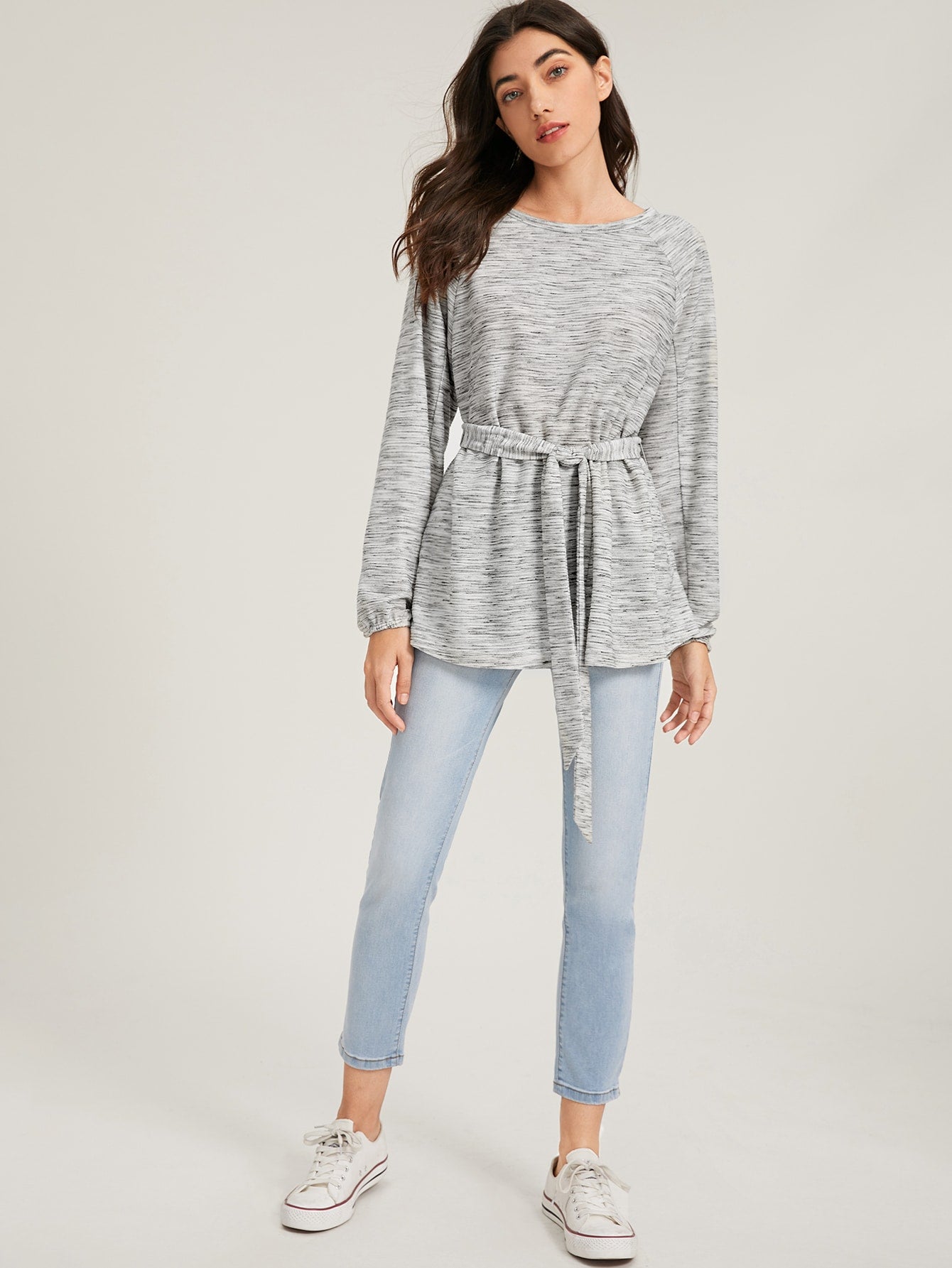 Raglan Sleeve Space Dye Belted Tee