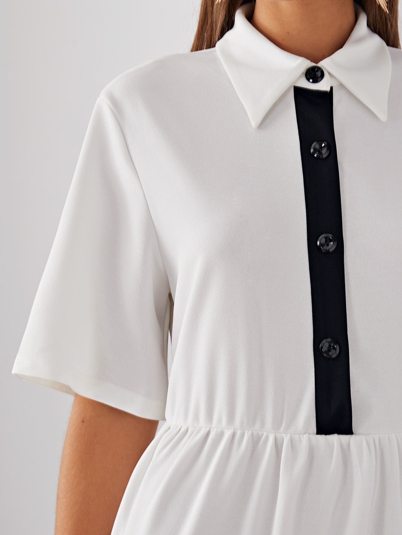 Button Half Placket Layered Floral Print Dress