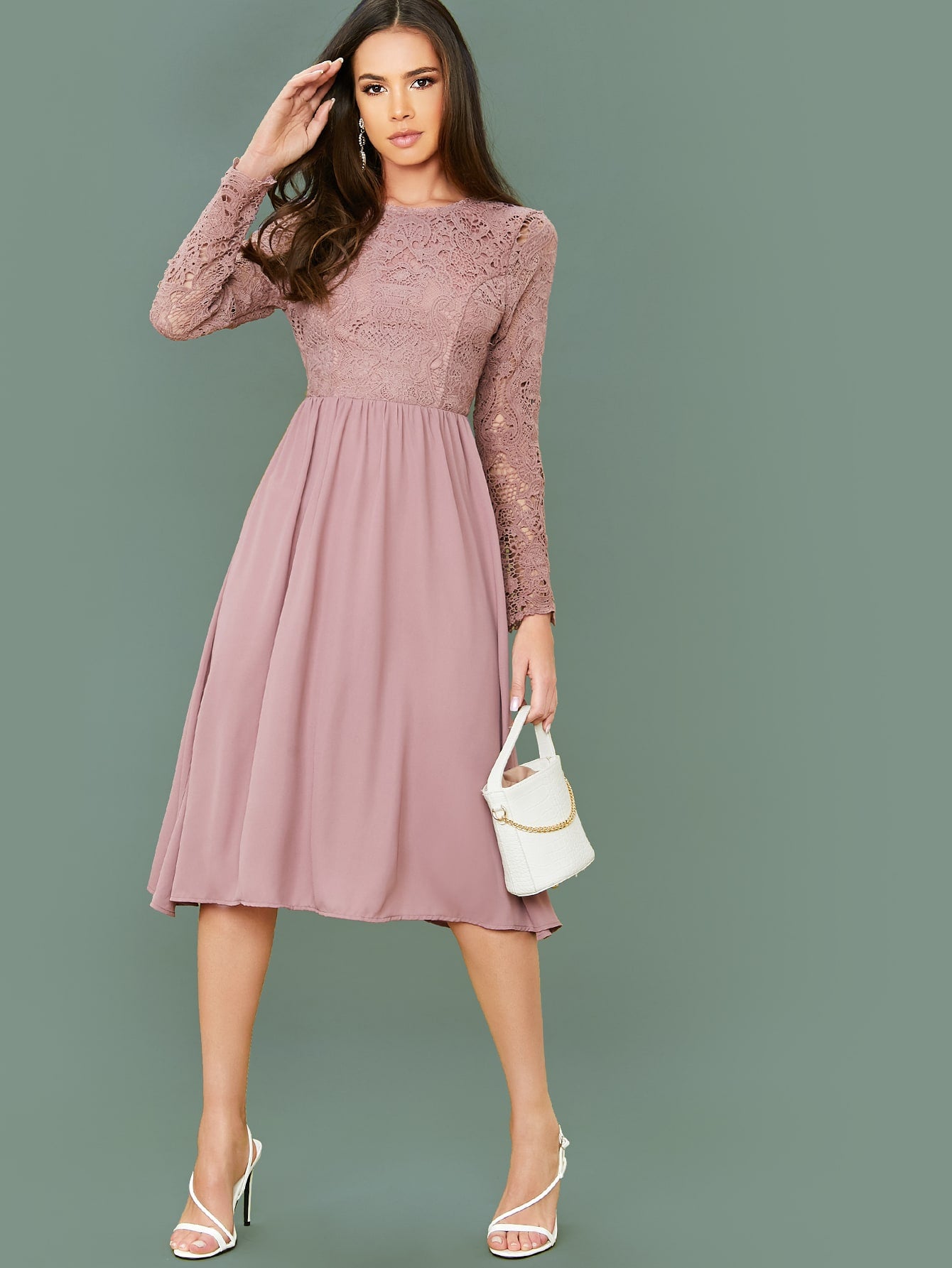 Lace Bodice Backless Tie Detail Dress