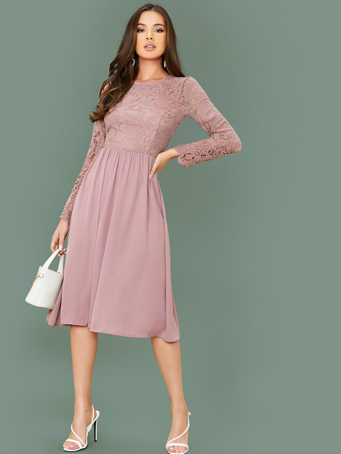 Lace Bodice Backless Tie Detail Dress