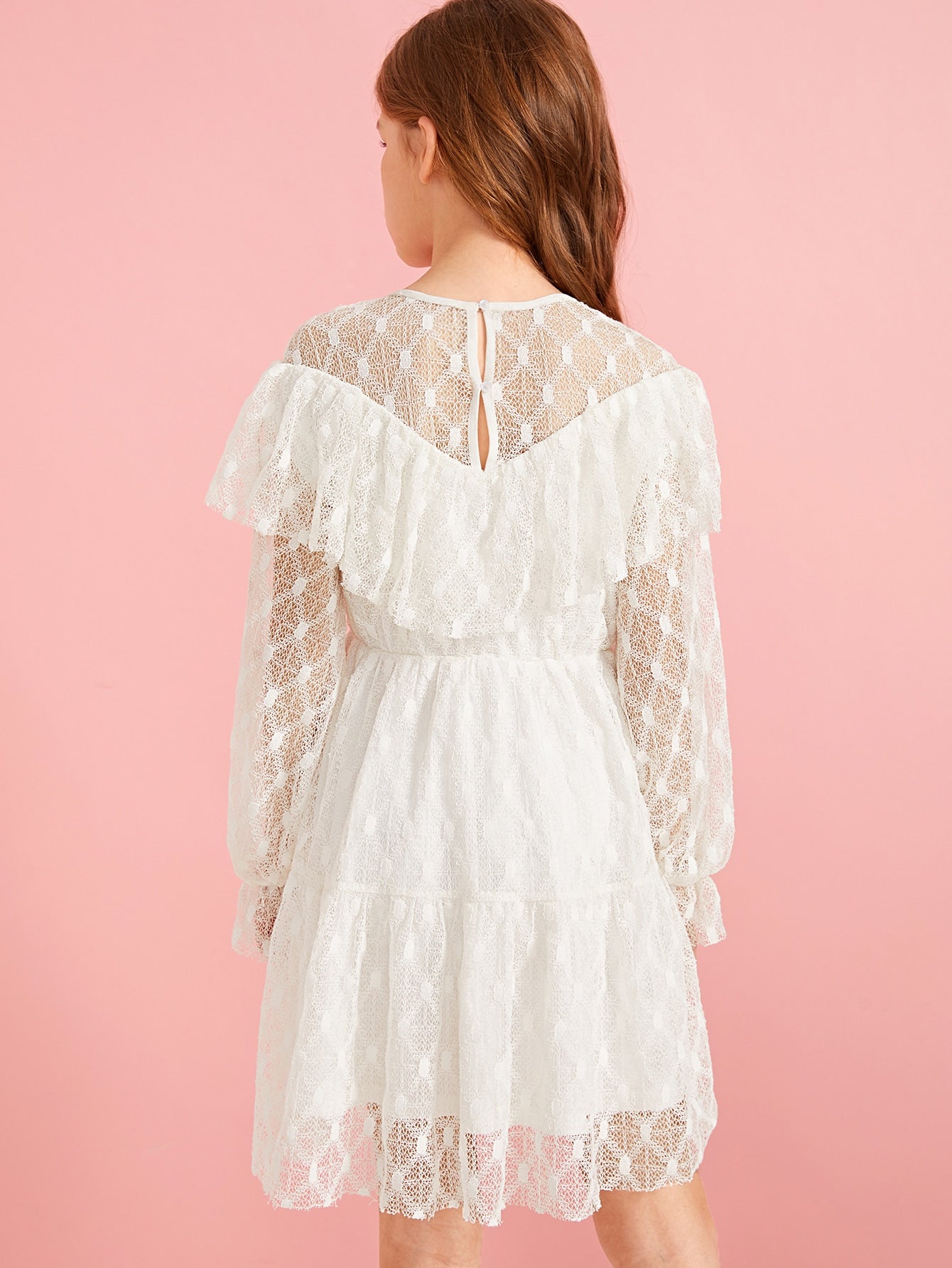 Girls Layered Ruffle Lace A-line Dress