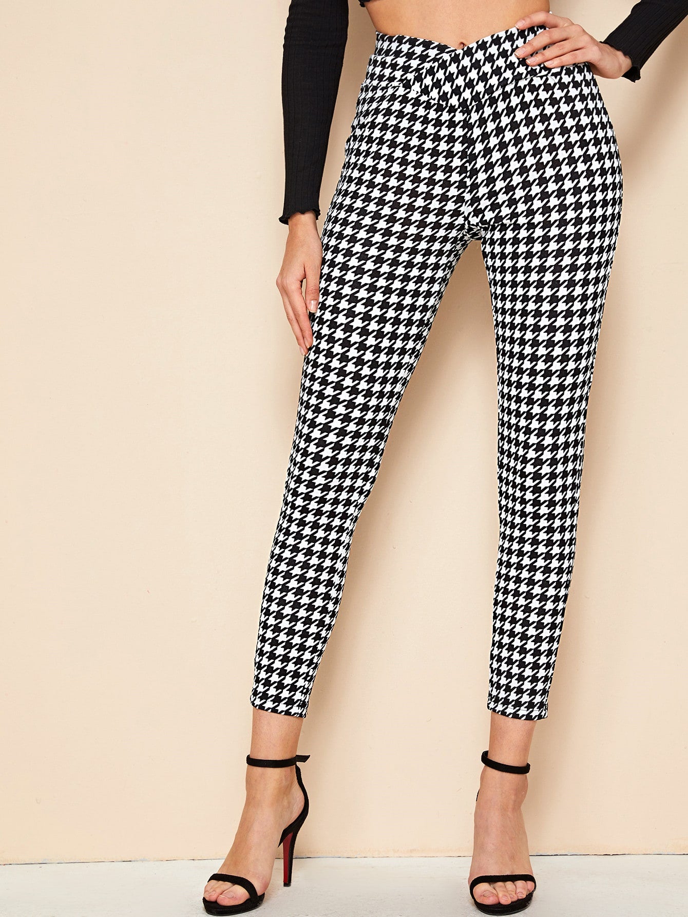 Houndstooth High-Rise Skinny Pants