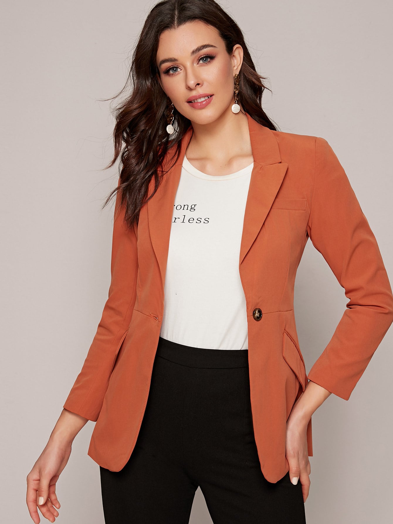 Pocket Front Lapel Neck Belted Blazer