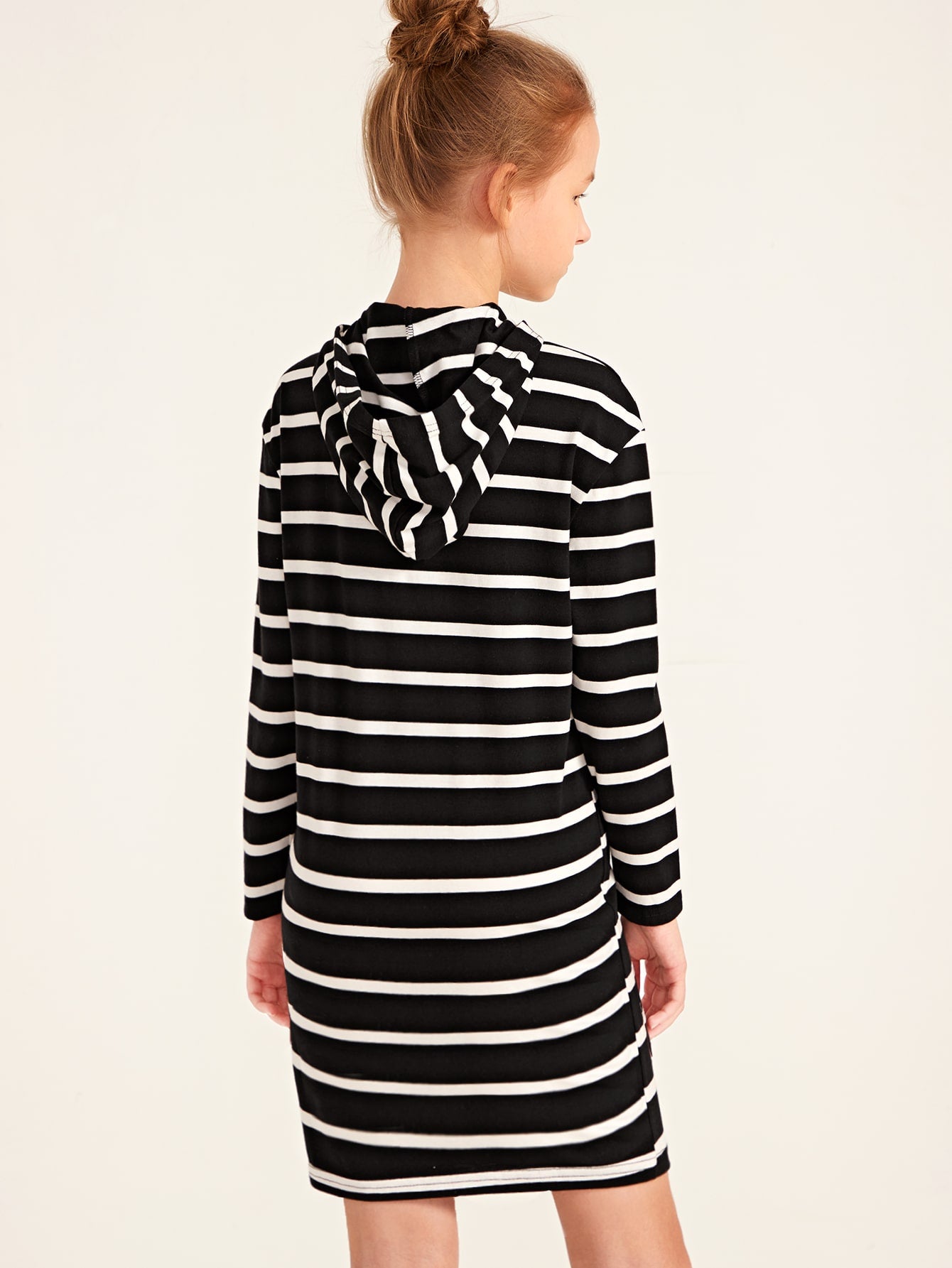 Girls Kangaroo Pocket Hooded Striped Dress