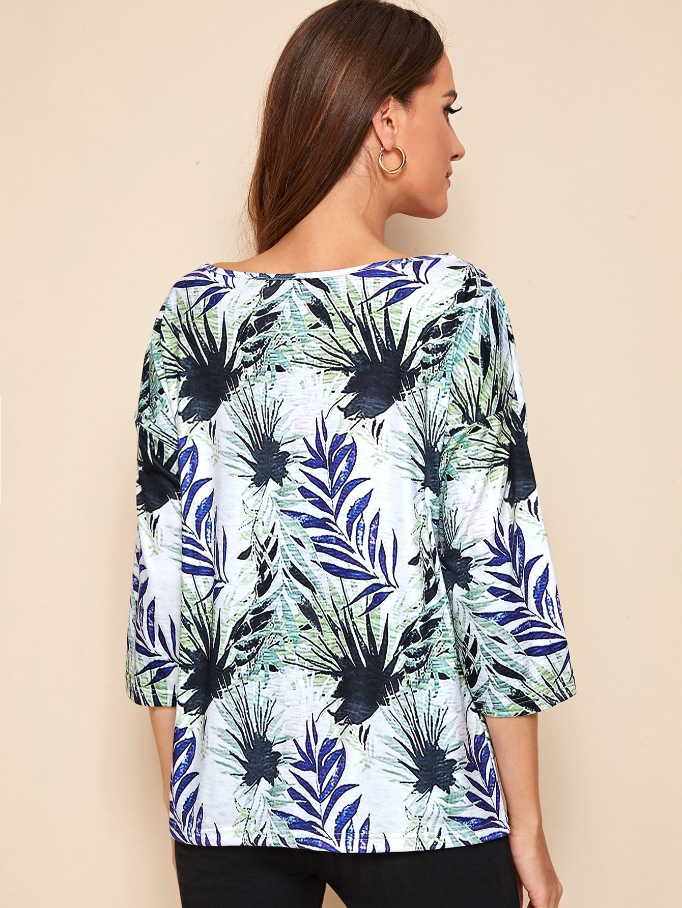 Tropical Print Round Neck Tee