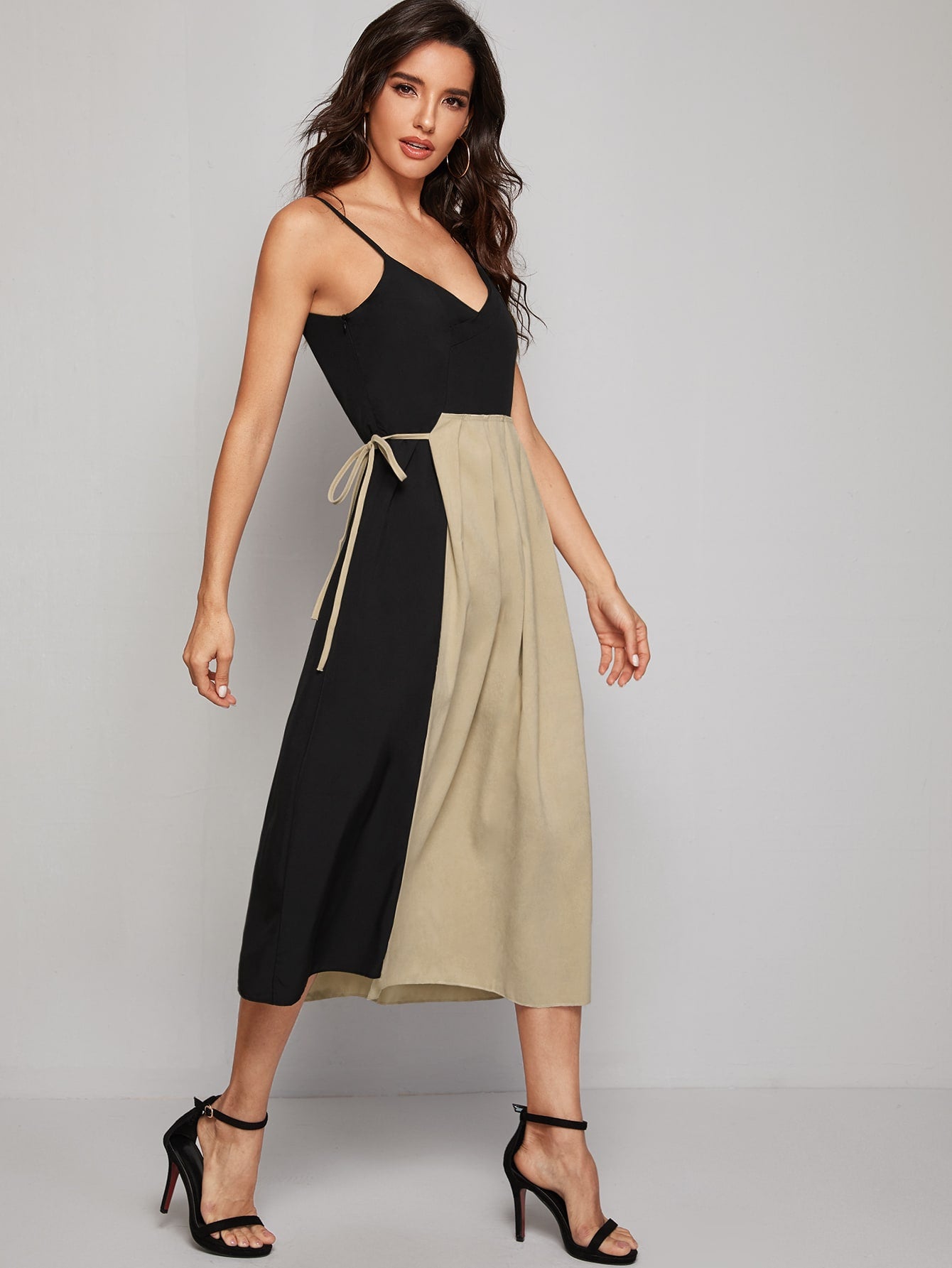 Contrast Panel Tie Side Cami Dress