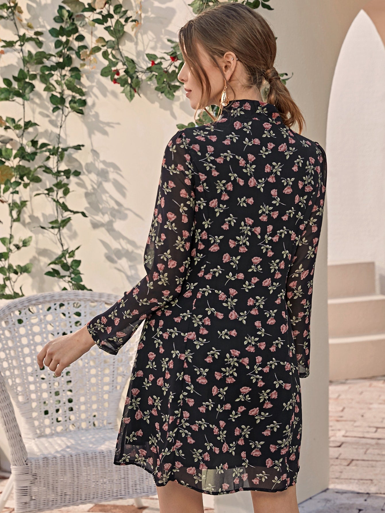 Sweetheart Neck Knot Floral A-line Dress