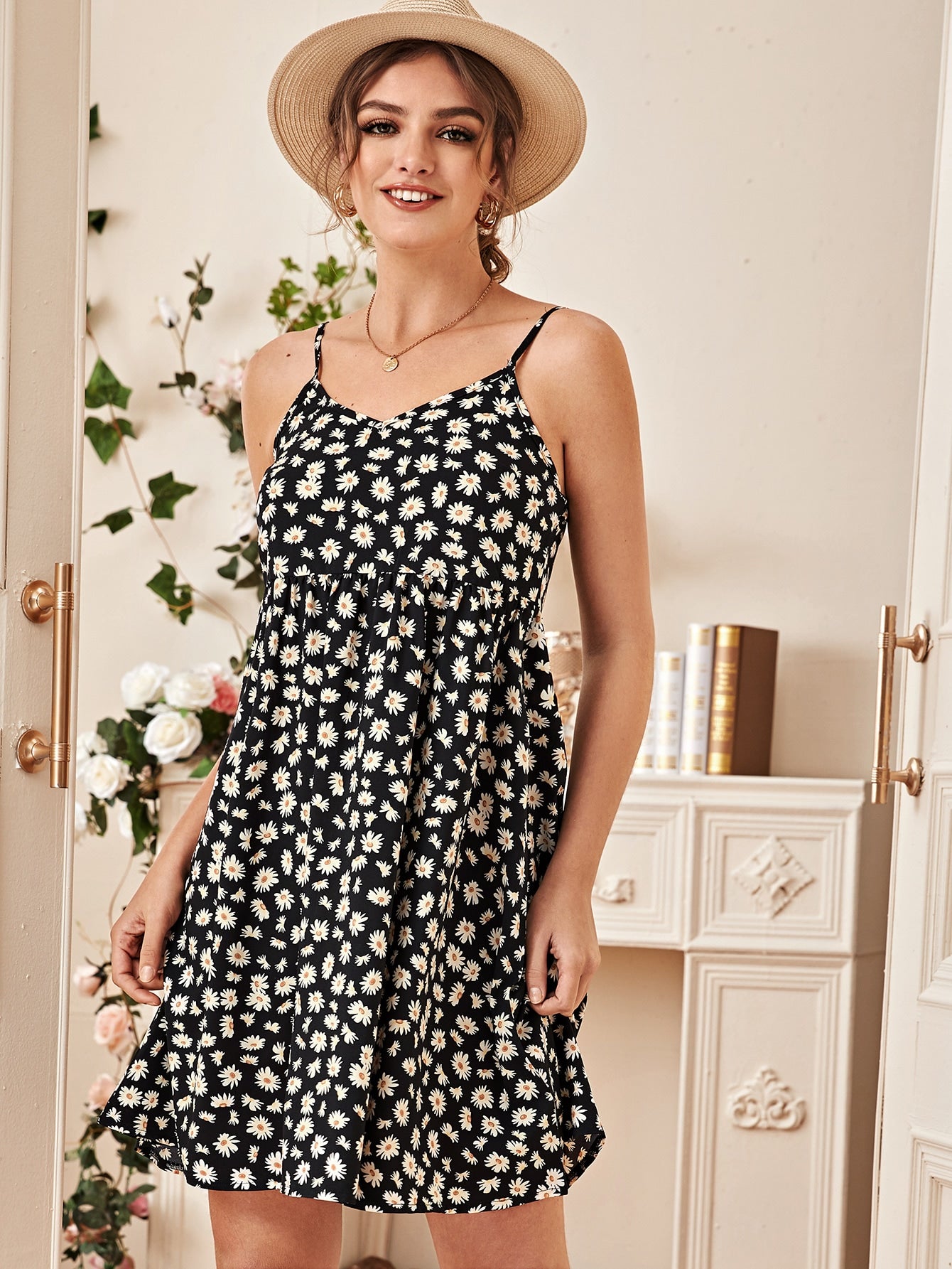 Floral Print High Waist Cami Dress