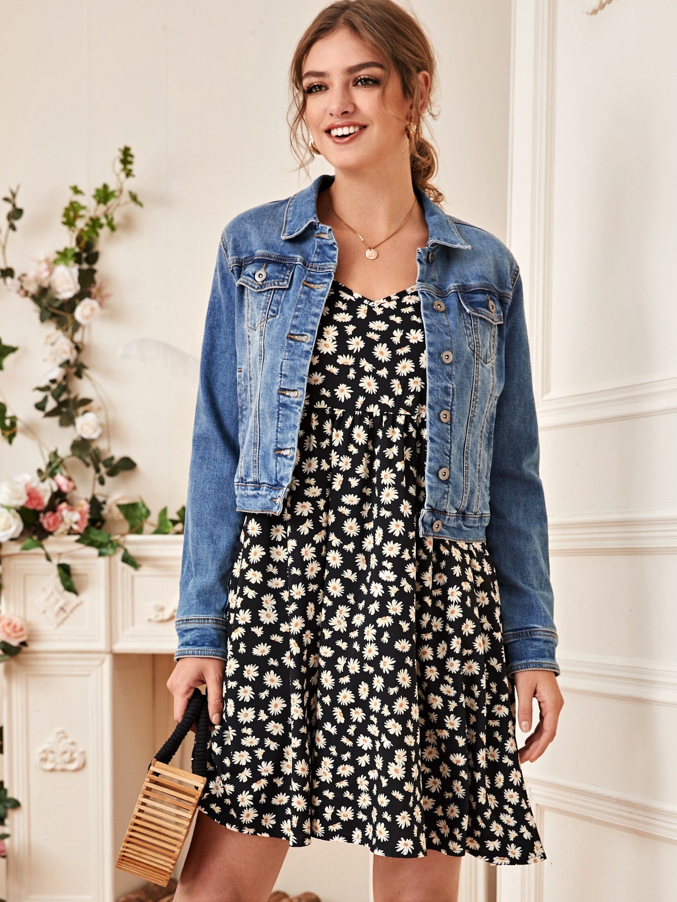 Floral Print High Waist Cami Dress