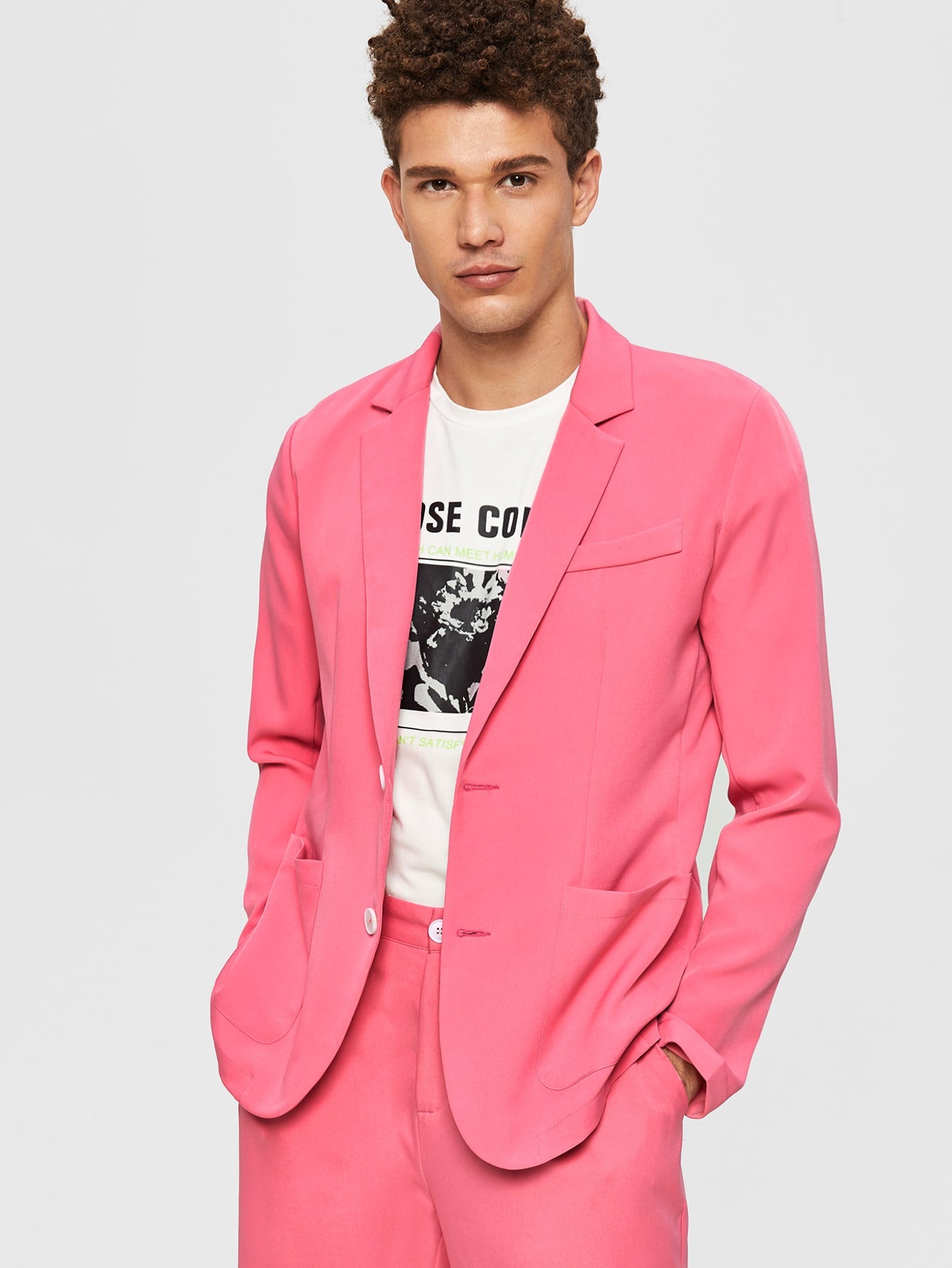 Men Notched Collar Patch Pocket Blazer