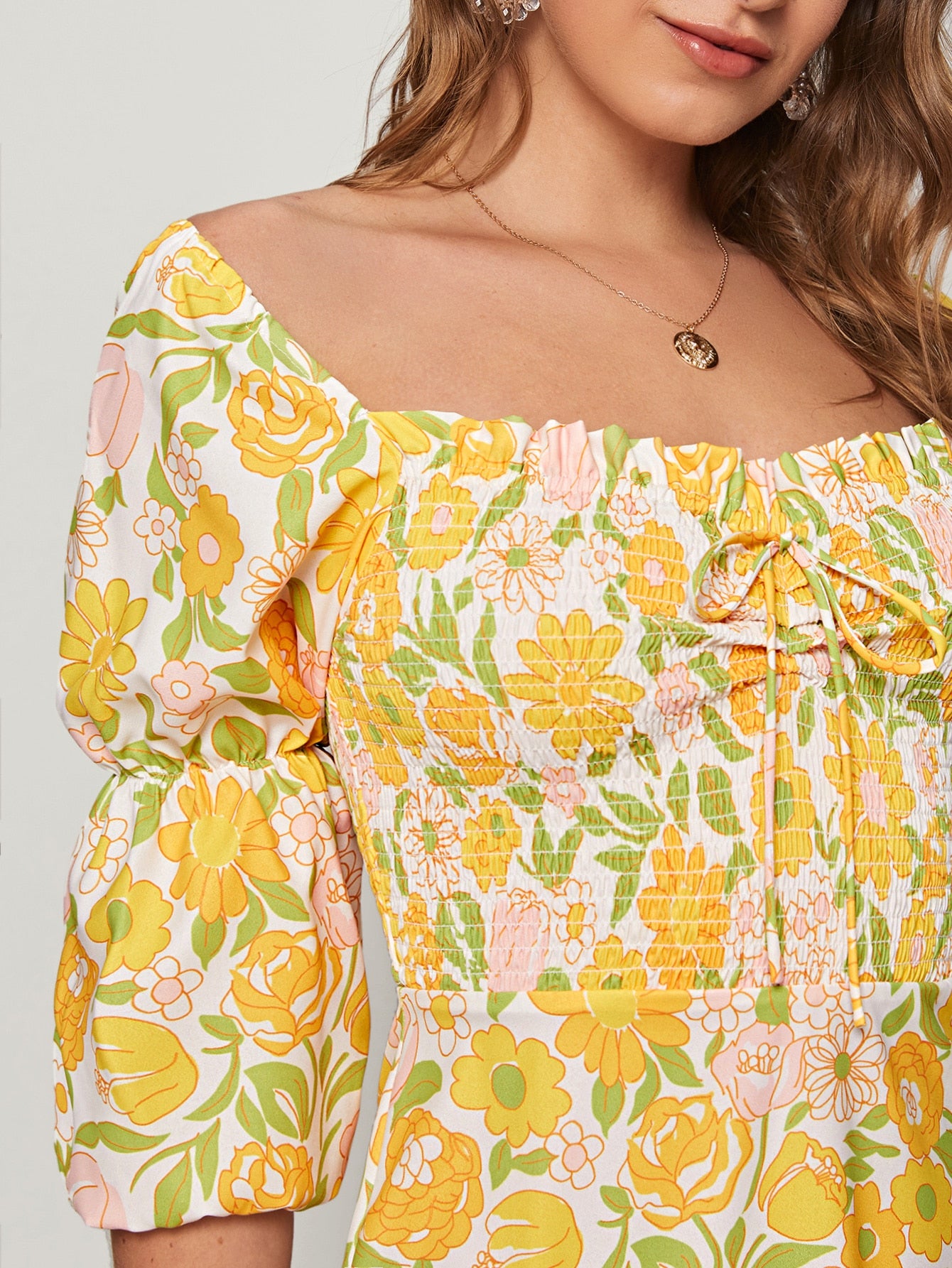 Floral Print Smocked Bodice Dress