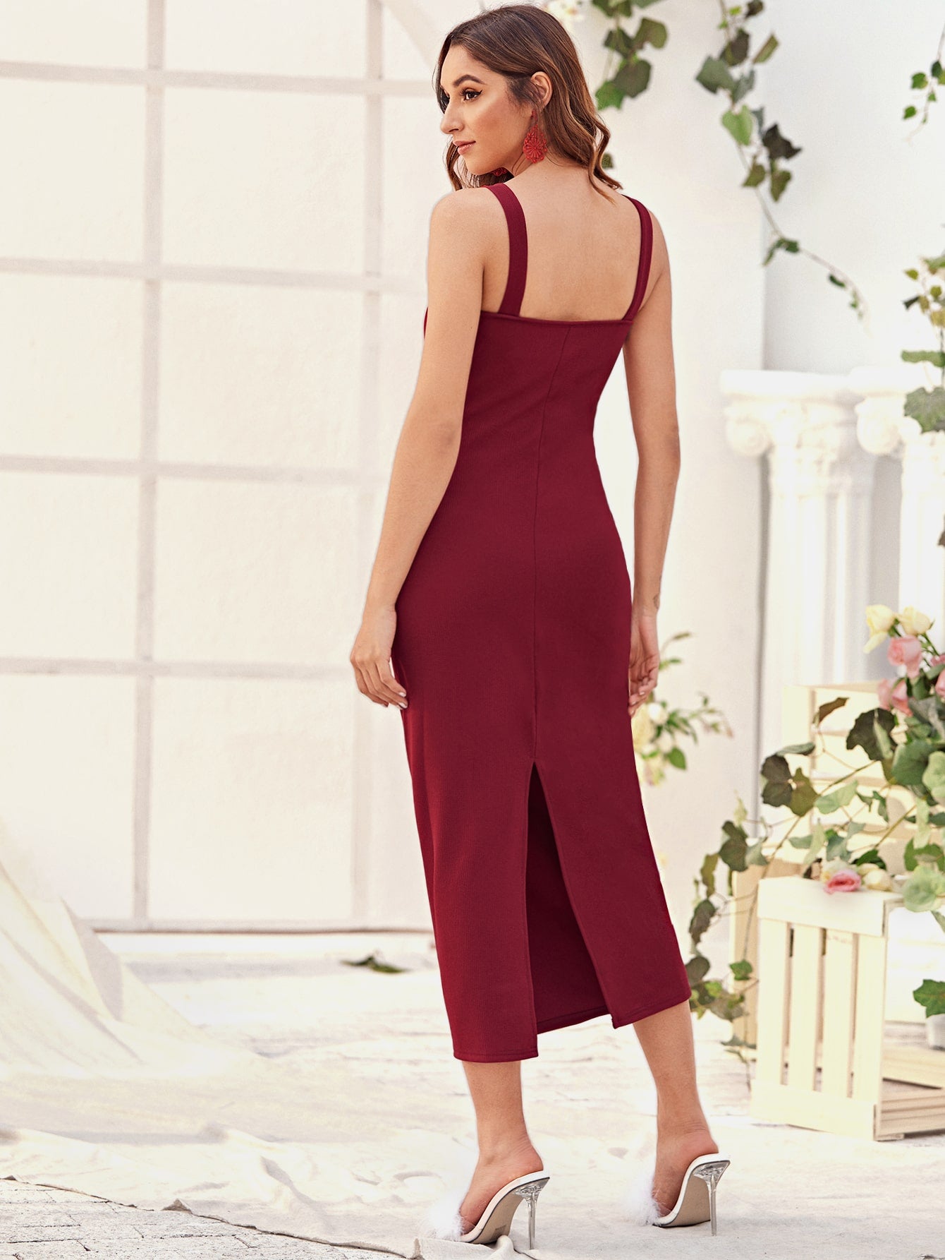 Split Detail Fitted Cami Dress