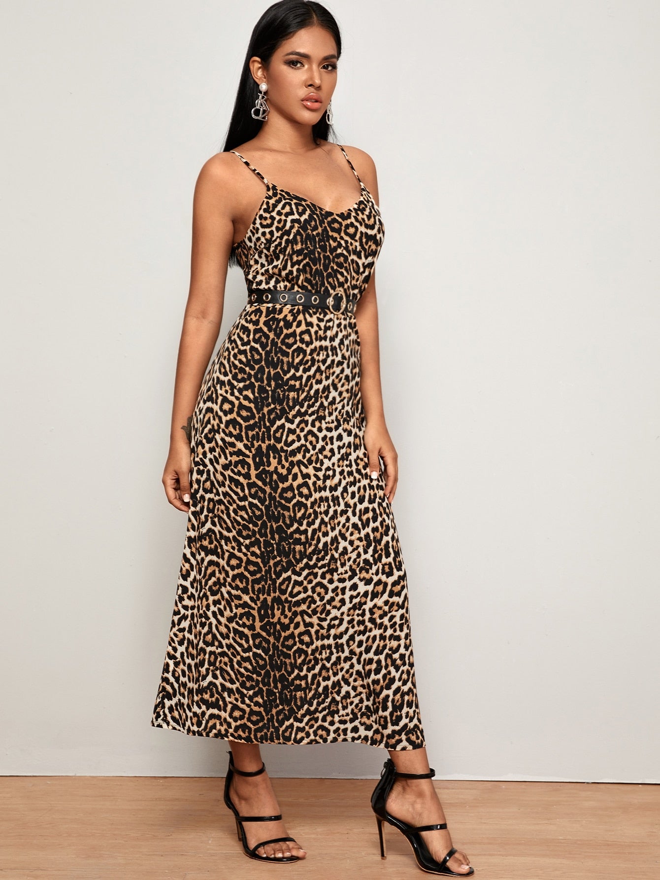 Leopard Print Cami Dress With Belt