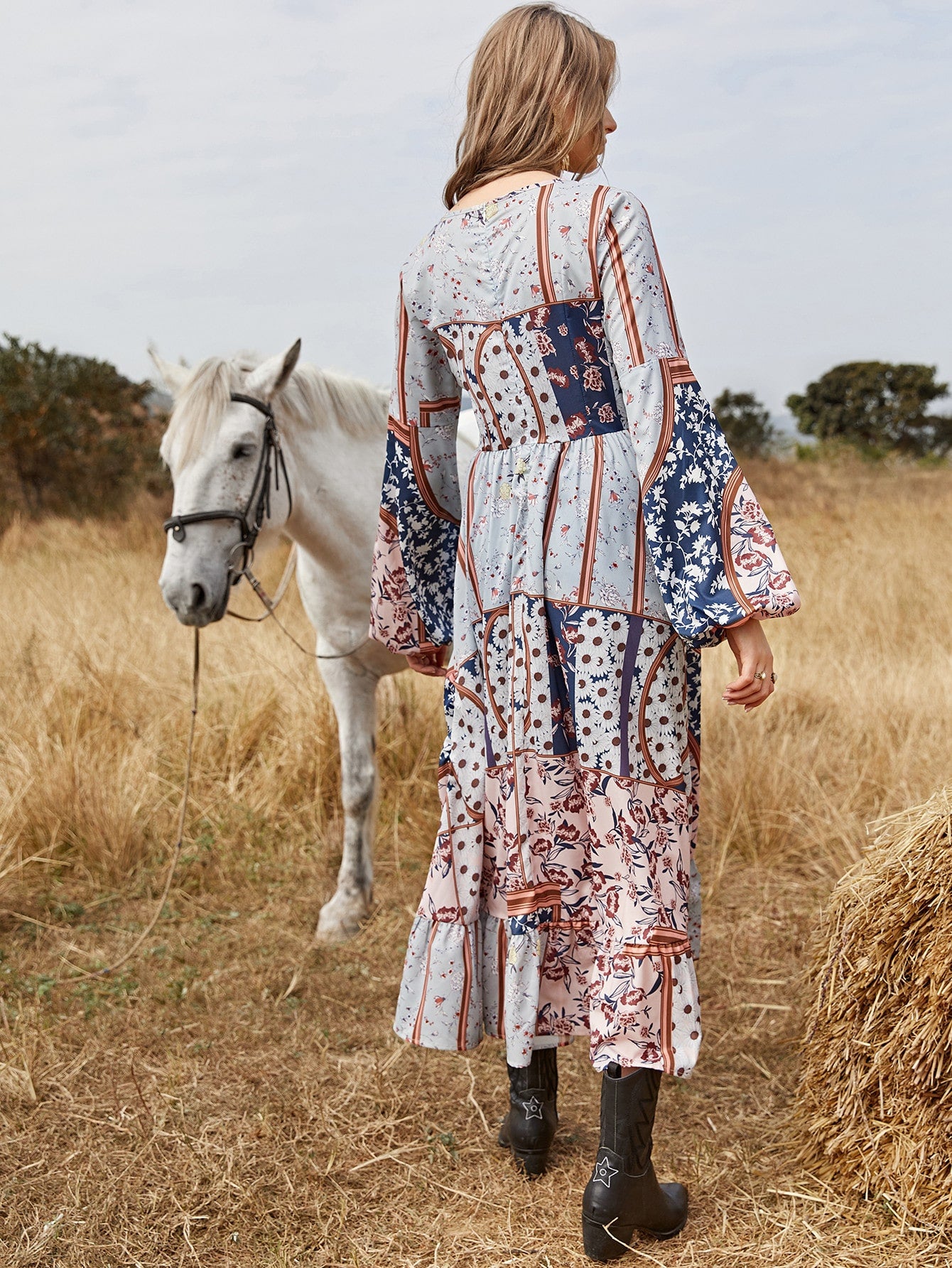 Bell Sleeve Empire Waist Floral Dress