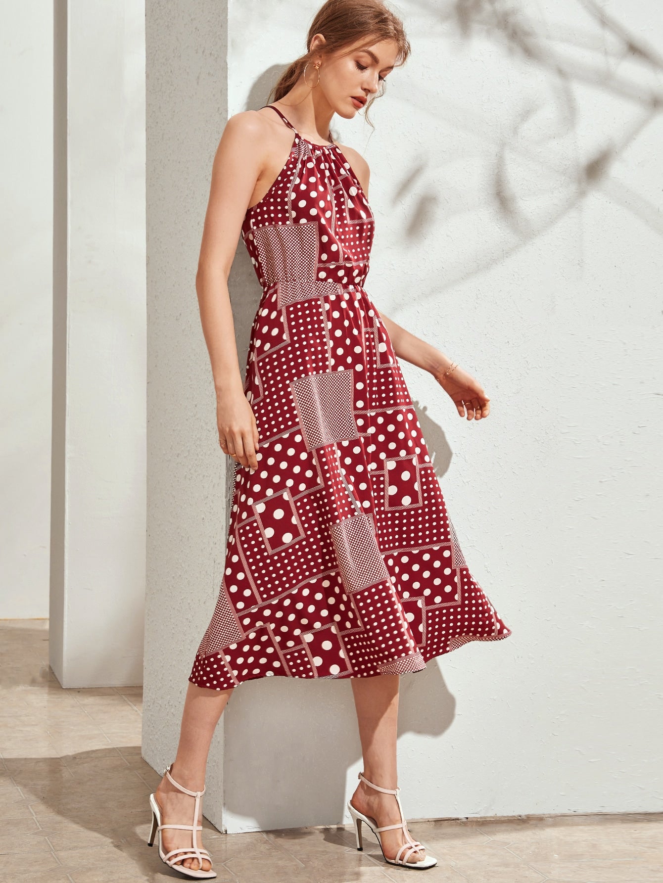 Polka Dot Square Print Cami Dress