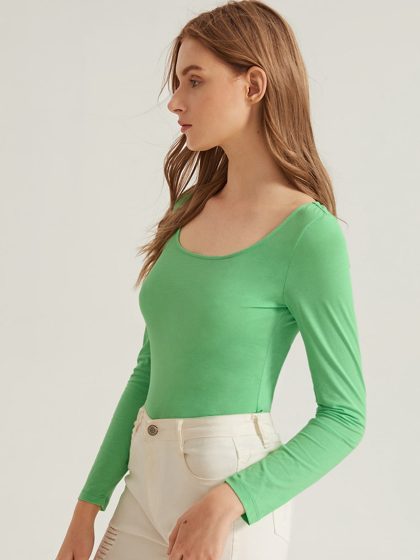 Scoop Neck Solid Fitted Tee