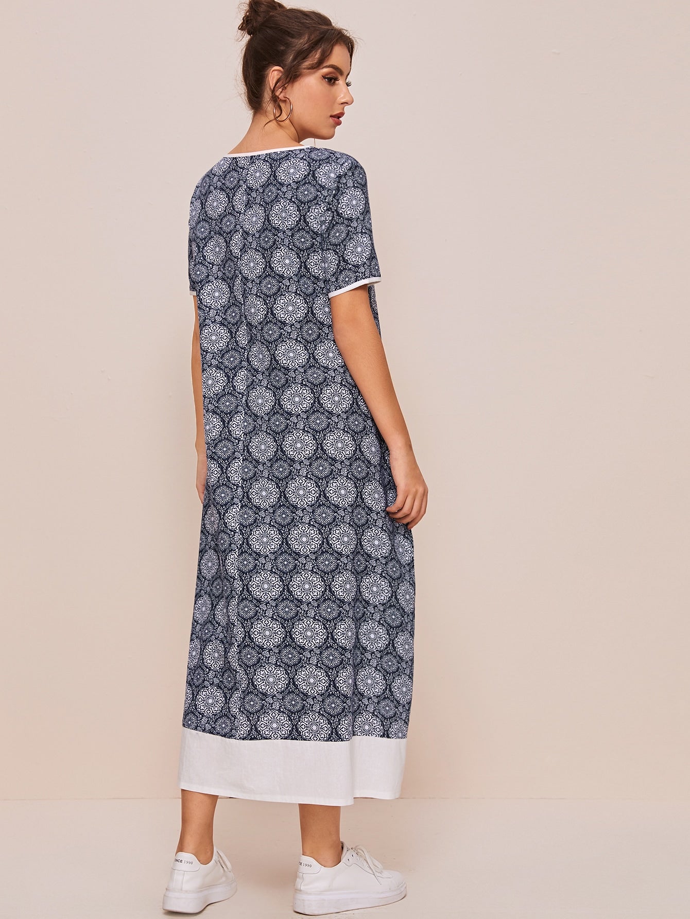 Color-Block Tribal Print Tunic Dress
