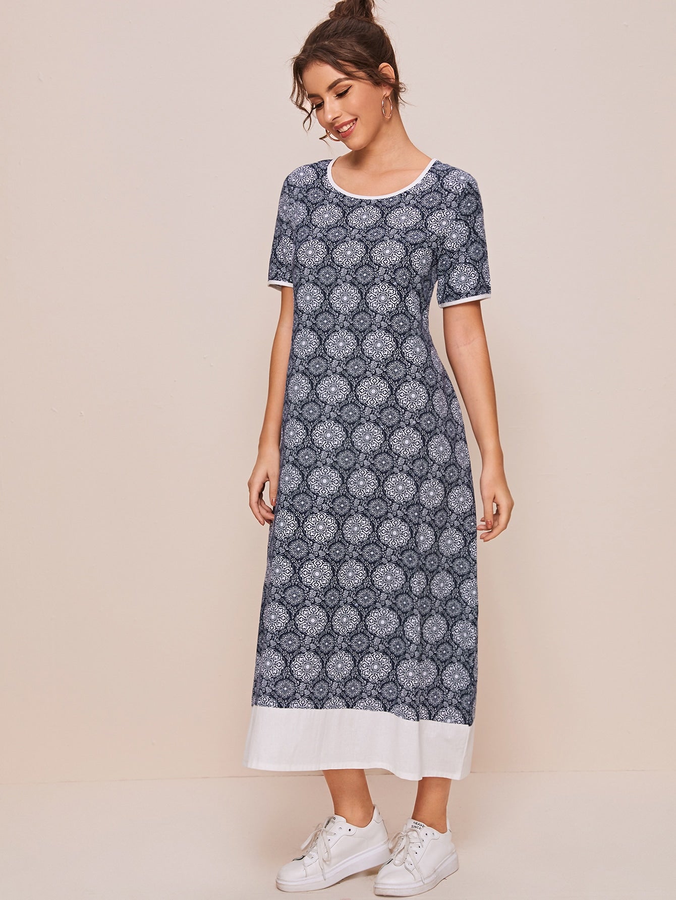 Color-Block Tribal Print Tunic Dress