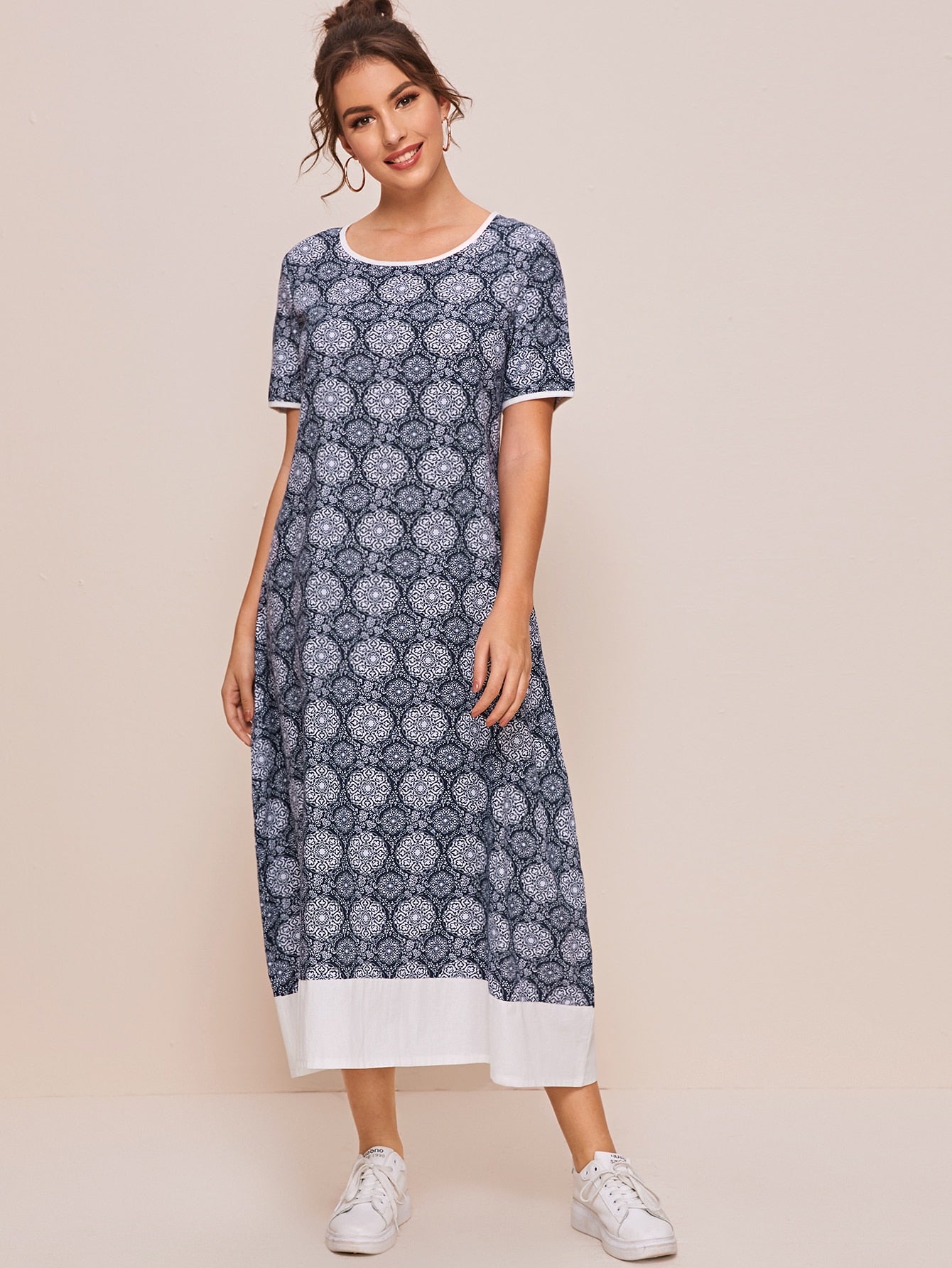 Color-Block Tribal Print Tunic Dress