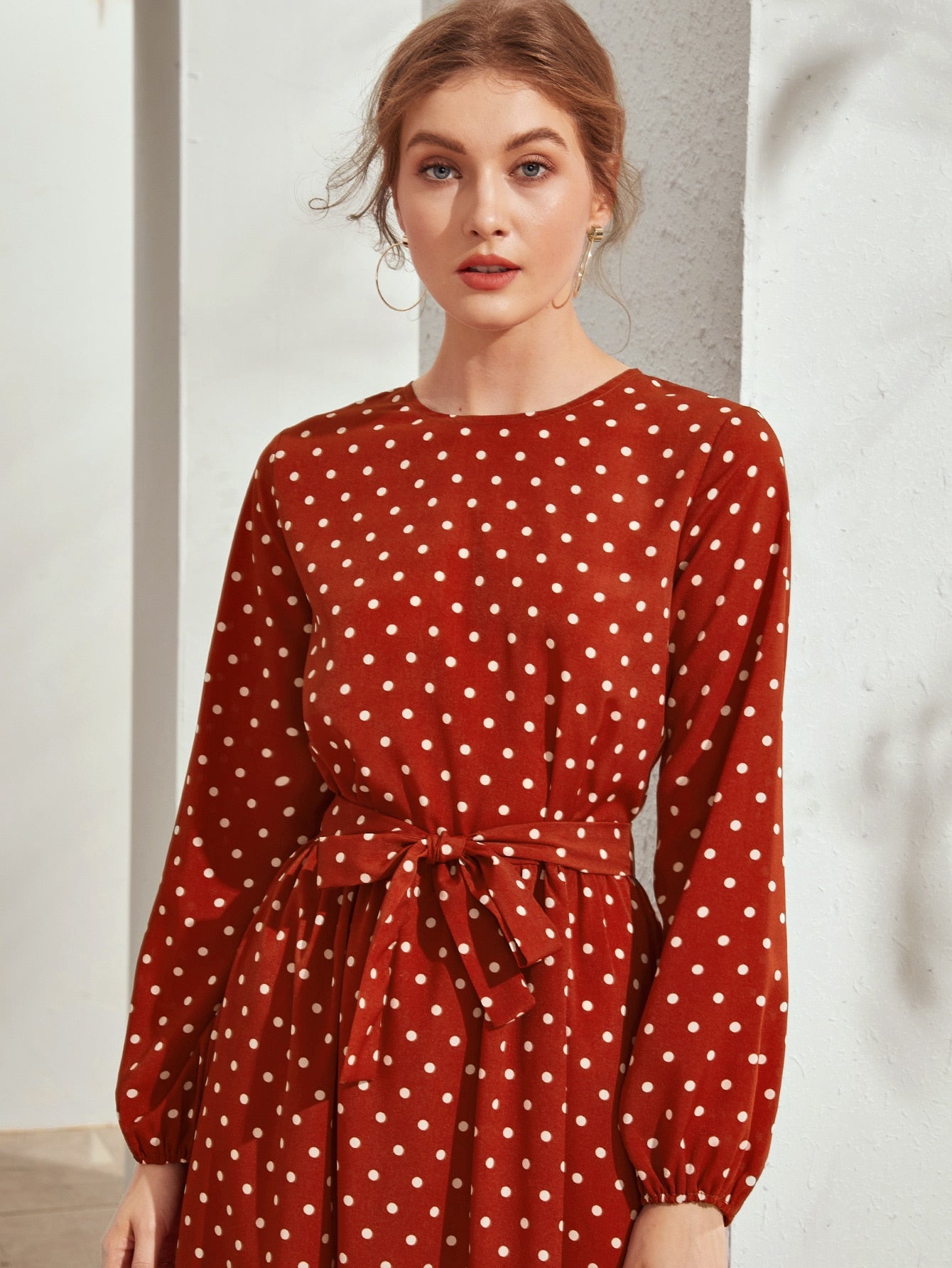 Polka Dot Print Self Tie Dress