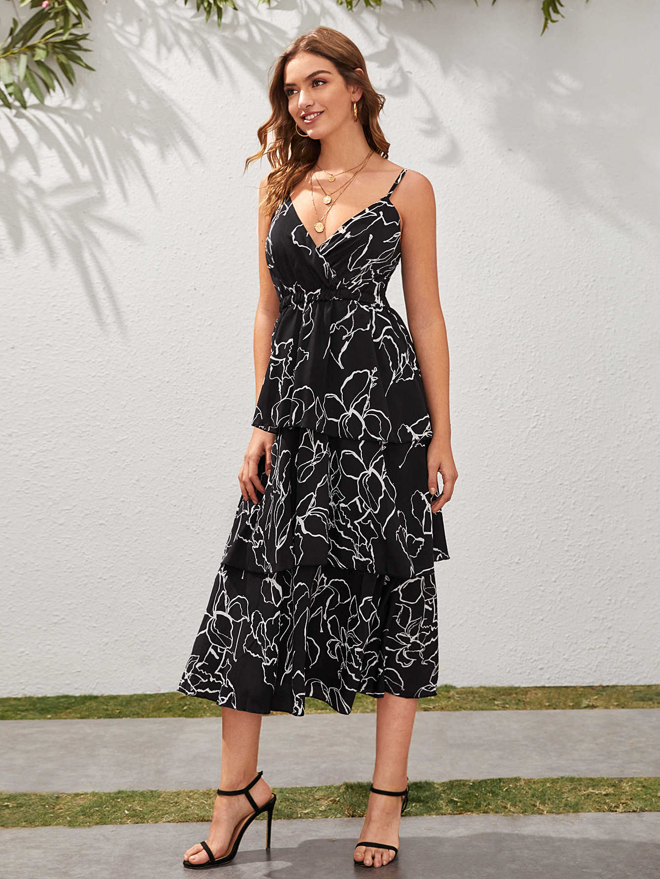 Surplice Front Layered Cami Dress