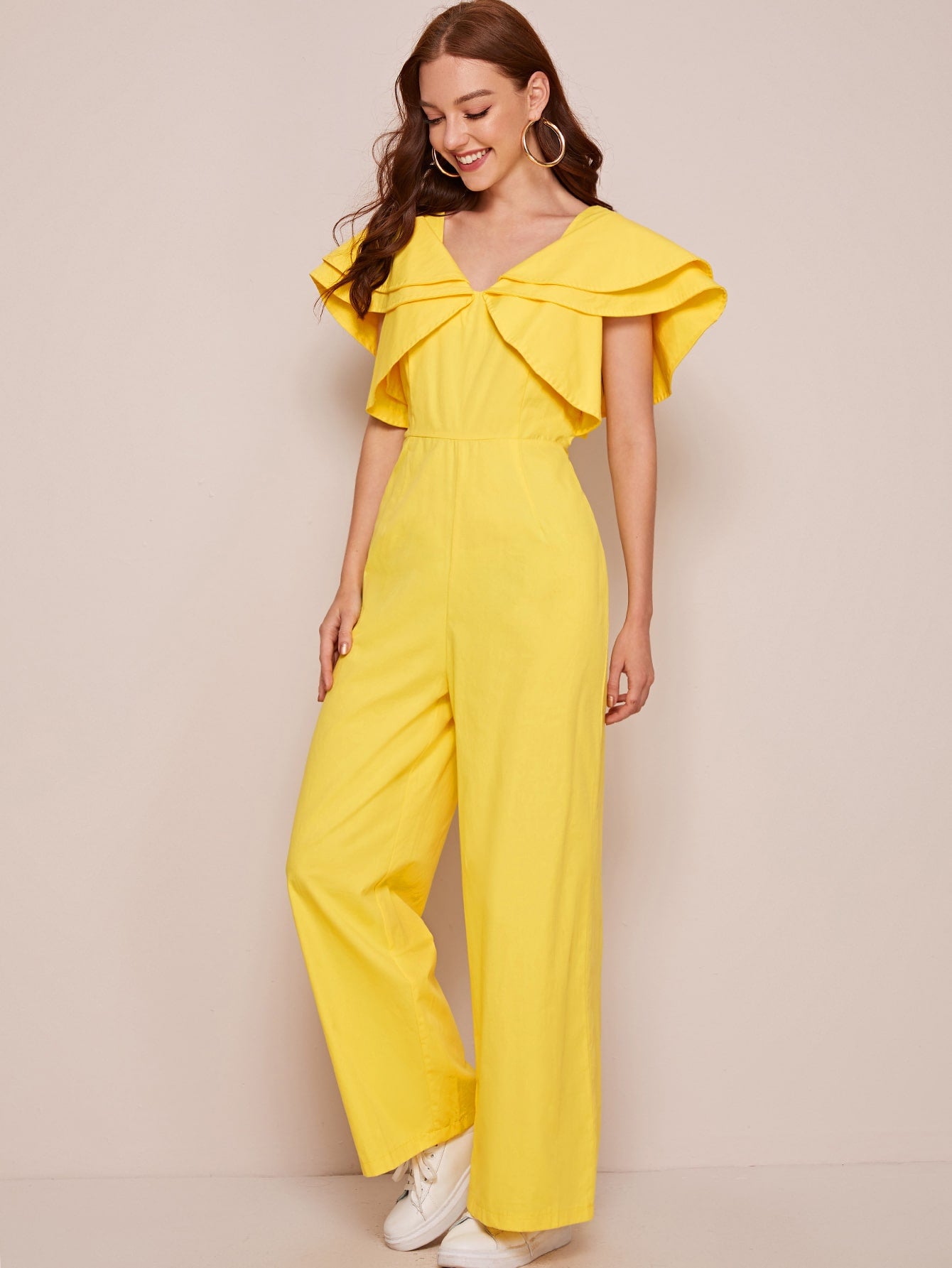 Zip Back Butterfly Sleeve Jumpsuit
