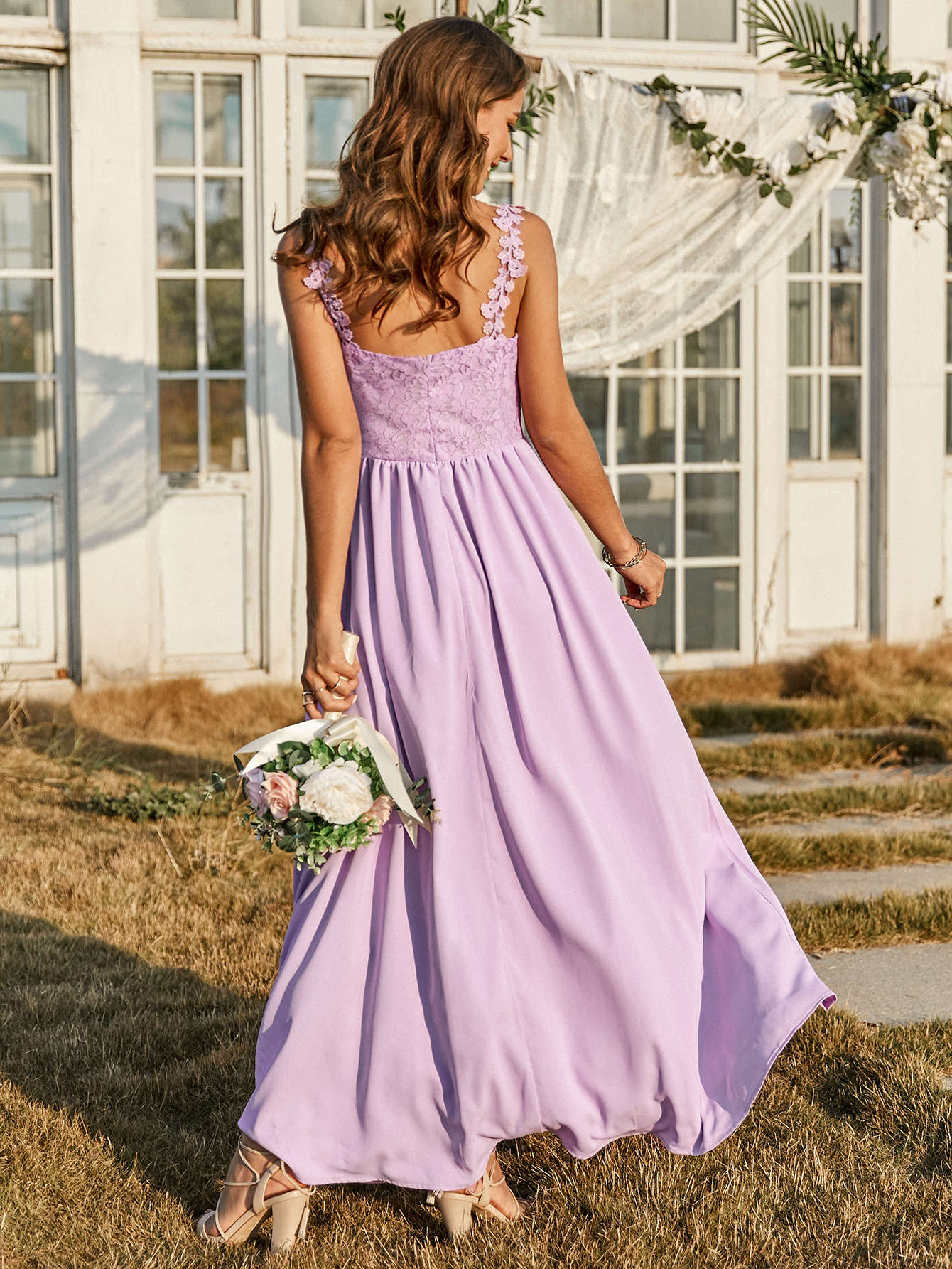 Contrast Lace Bodice Flare Hem Cami Dress