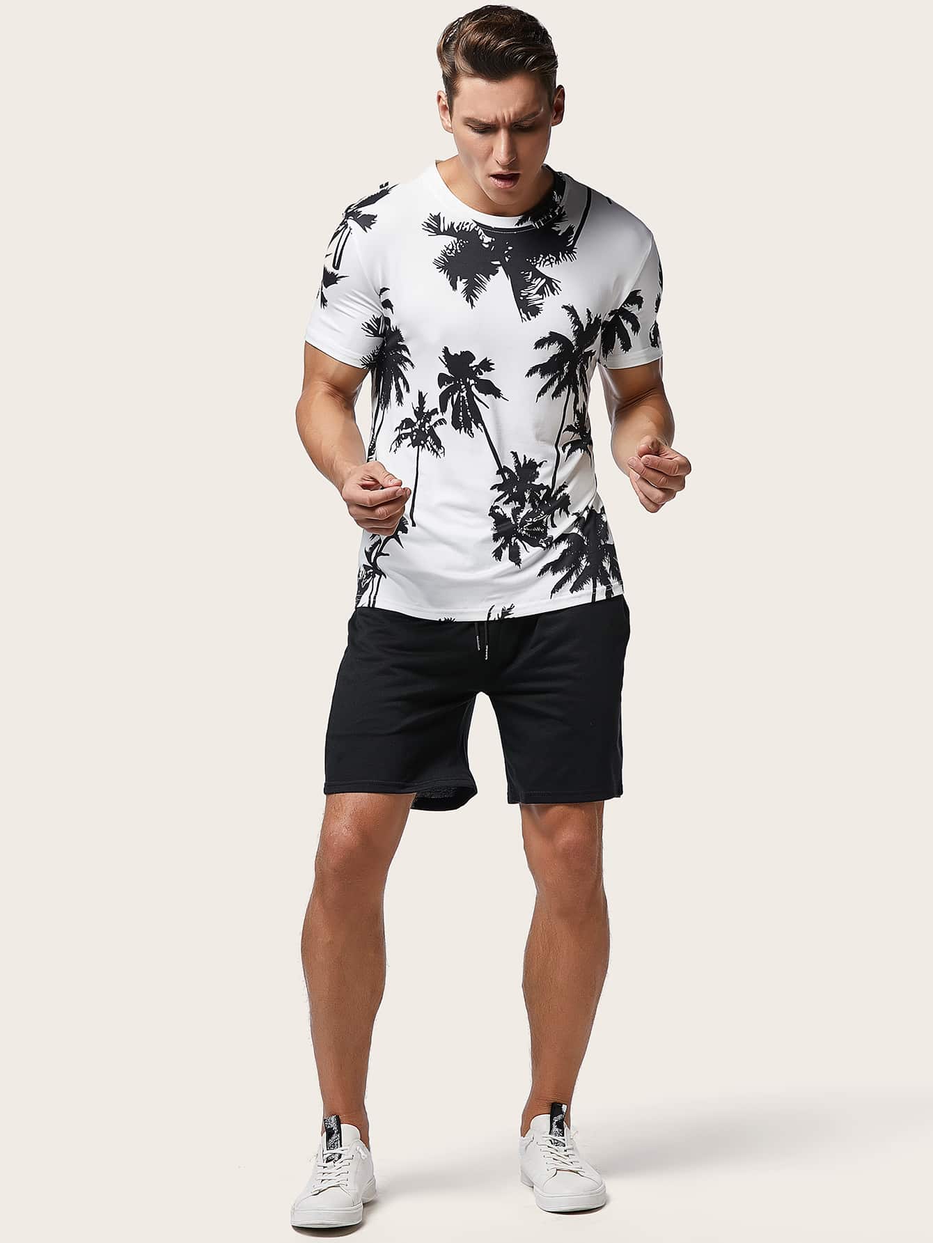 Men Palm Tree Print Tee