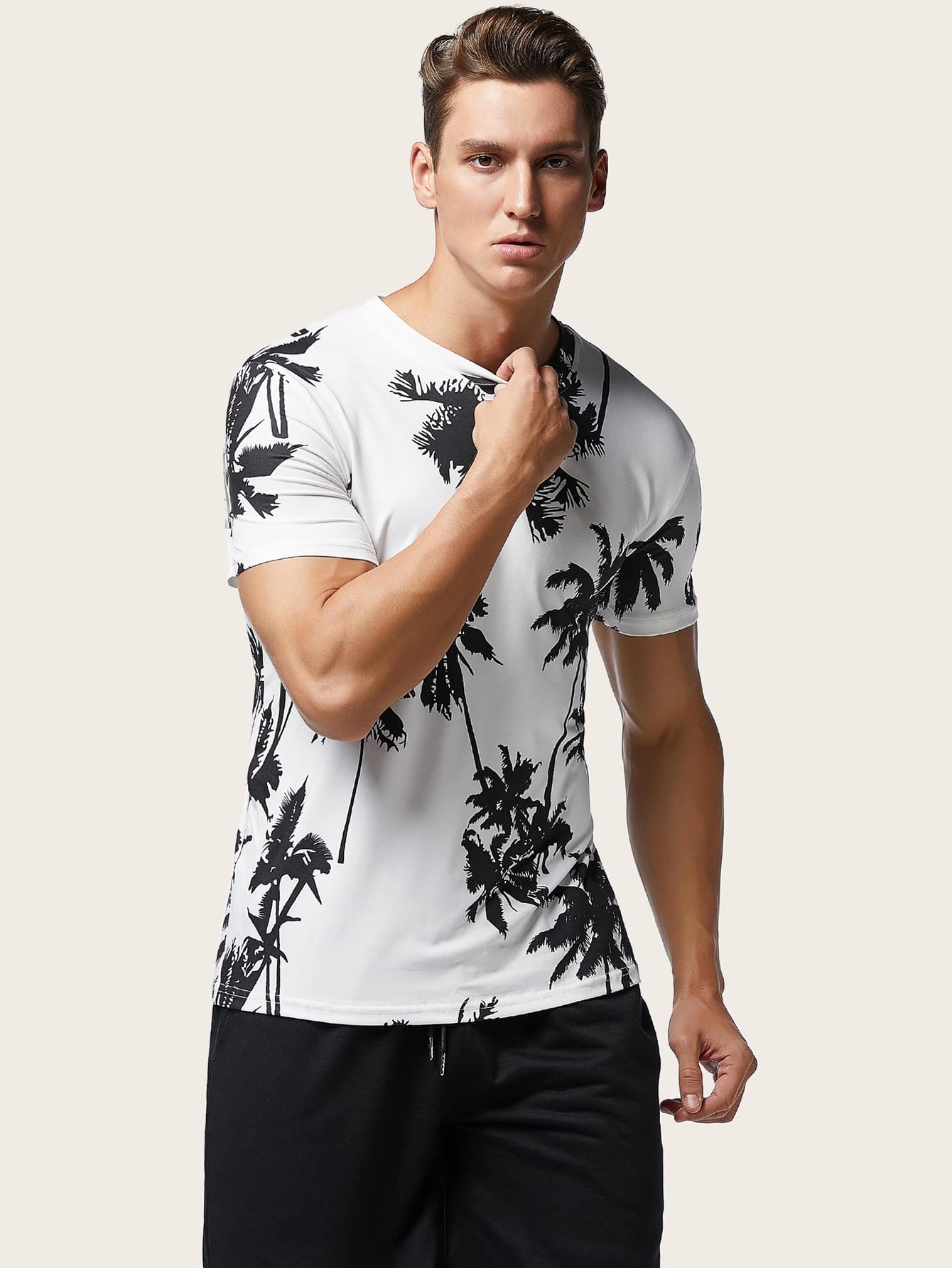 Men Palm Tree Print Tee