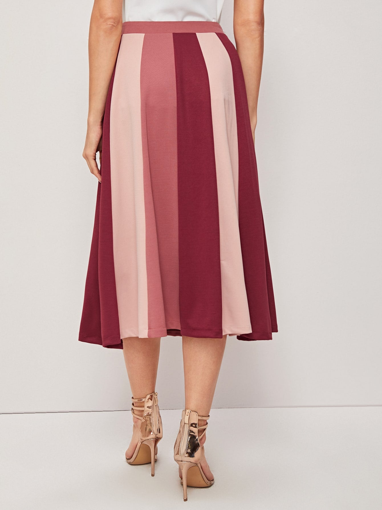 Colorblock Button Up A-line Skirt