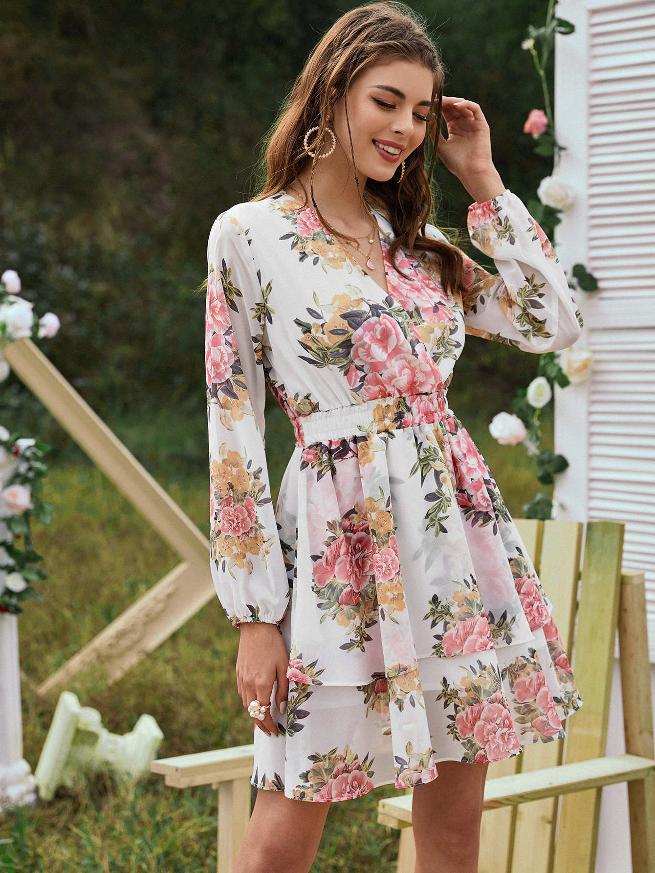 Floral Print Surplice Front Dress