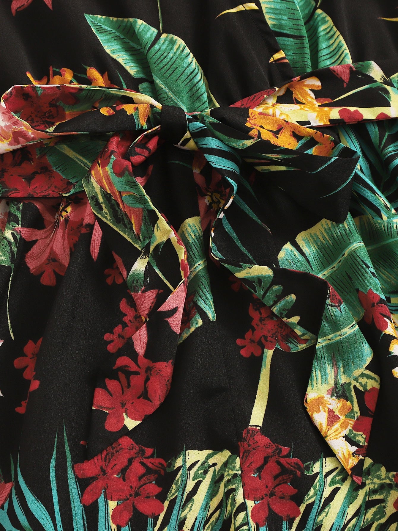 Self Belted Tropical Print Slip Romper