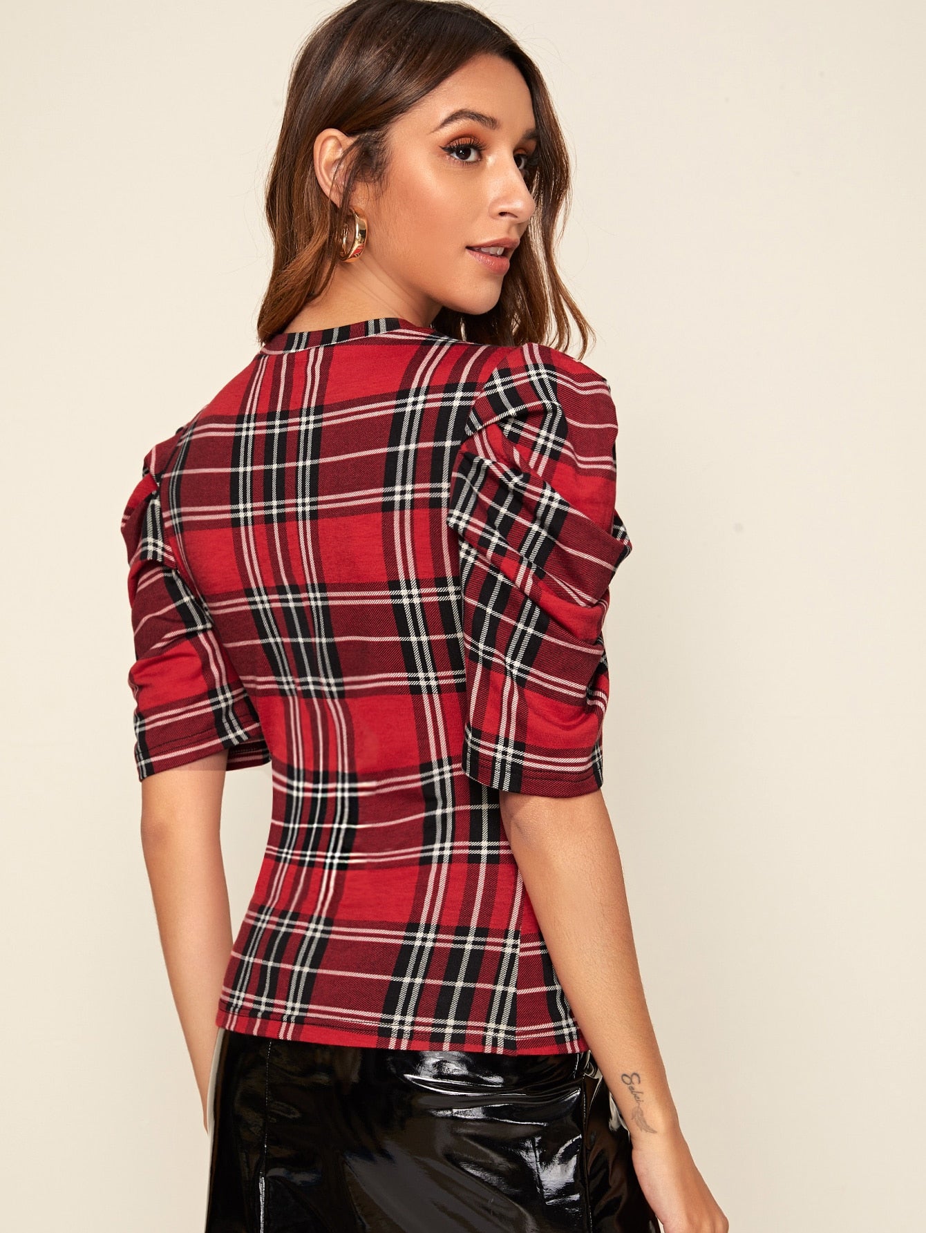 Puff Sleeve Tartan Tee